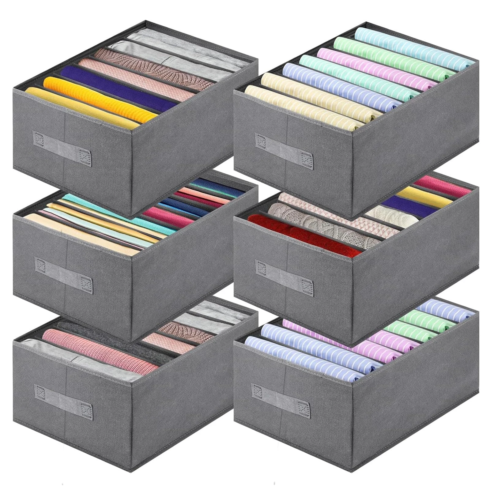 AIVORO 6 Stück Schrank Organizer Ordnungssystem Kleiderschrank Stapelbar, Hosen Organizer für Kleiderschrank, Organizer Kleidung, Kleider Aufbewahrungsbox Ordnungsboxen mit Griff (7 Staufächer)