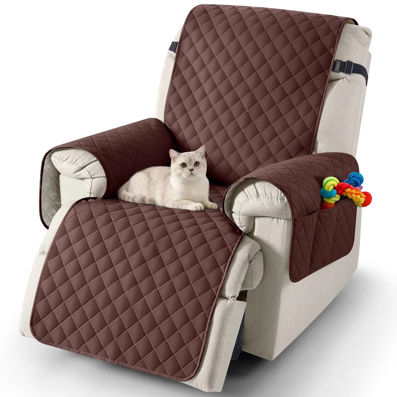 TAOCOCO Sesselschoner für Relaxsessel, Sesselbezug Relaxsessel mit Armlehnen und Taschen, Sessel überzug Wasserdicht für EIN Zuhause mit Kindern und Haustieren(Kaffee, 63.5×231 cm)