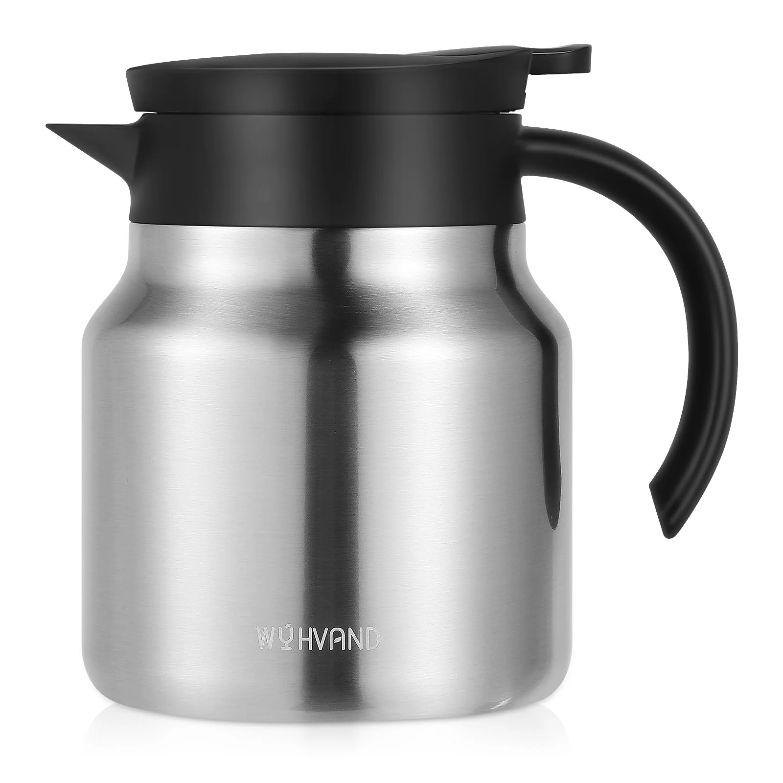 WYHVAND 800 ml Thermoskanne aus Edelstahl, Isolierkanne und Kaffeekanne für Heiß- und Kaltgetränke, staubdicht, ideal für Zuhause, Büro oder Party, Silber