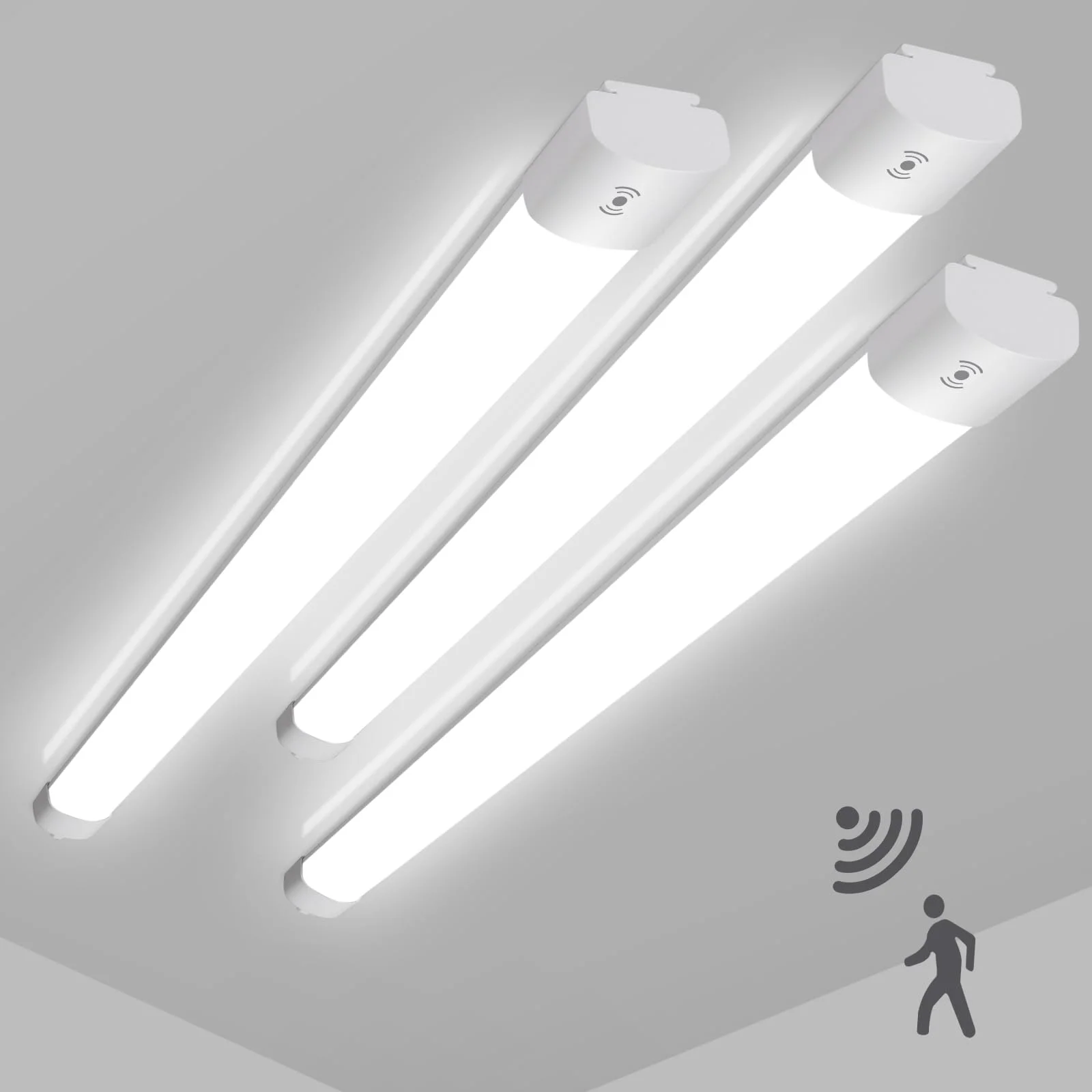 LEOEU 3 Stück 45W LED Feuchtraumleuchte mit Bewegungsmelder, 4950LM 150CM LED Röhre, IP65 Wasserdicht Kellerleuchte, Deckenlampe mit Bewegungsmelder für Büro Flur Treppe Garage Abstellraum, 4000K