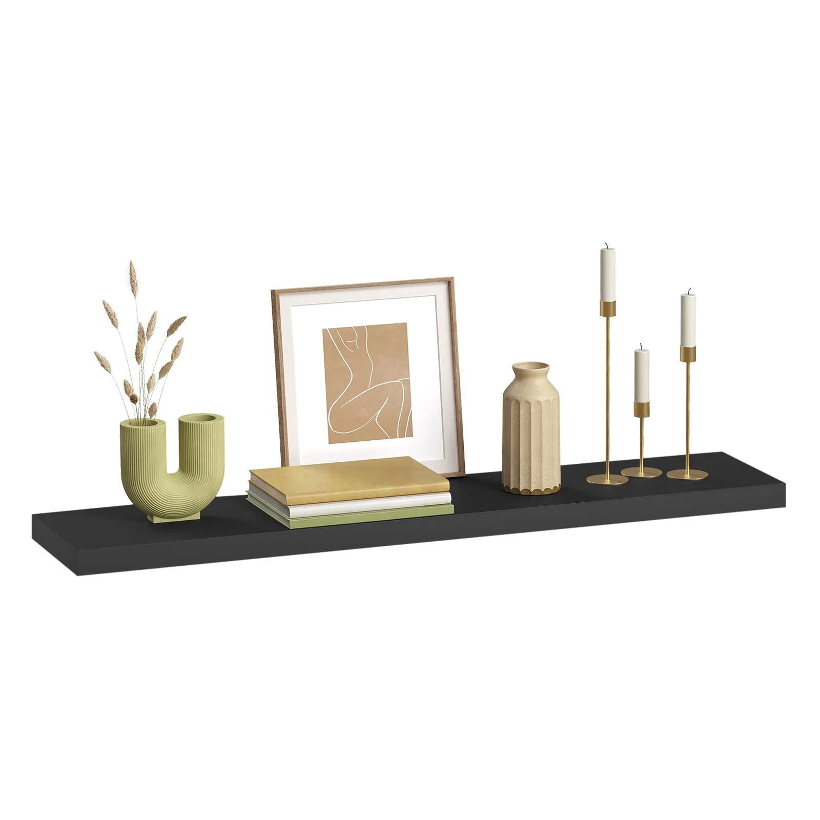 eSituro Wandregal Schwarz, für Wohnzimmer Schlafzimmer Küche Badezimmer, Schweberegal für Wandmontage, modern, MDF, 120x3,8x22,9 cm