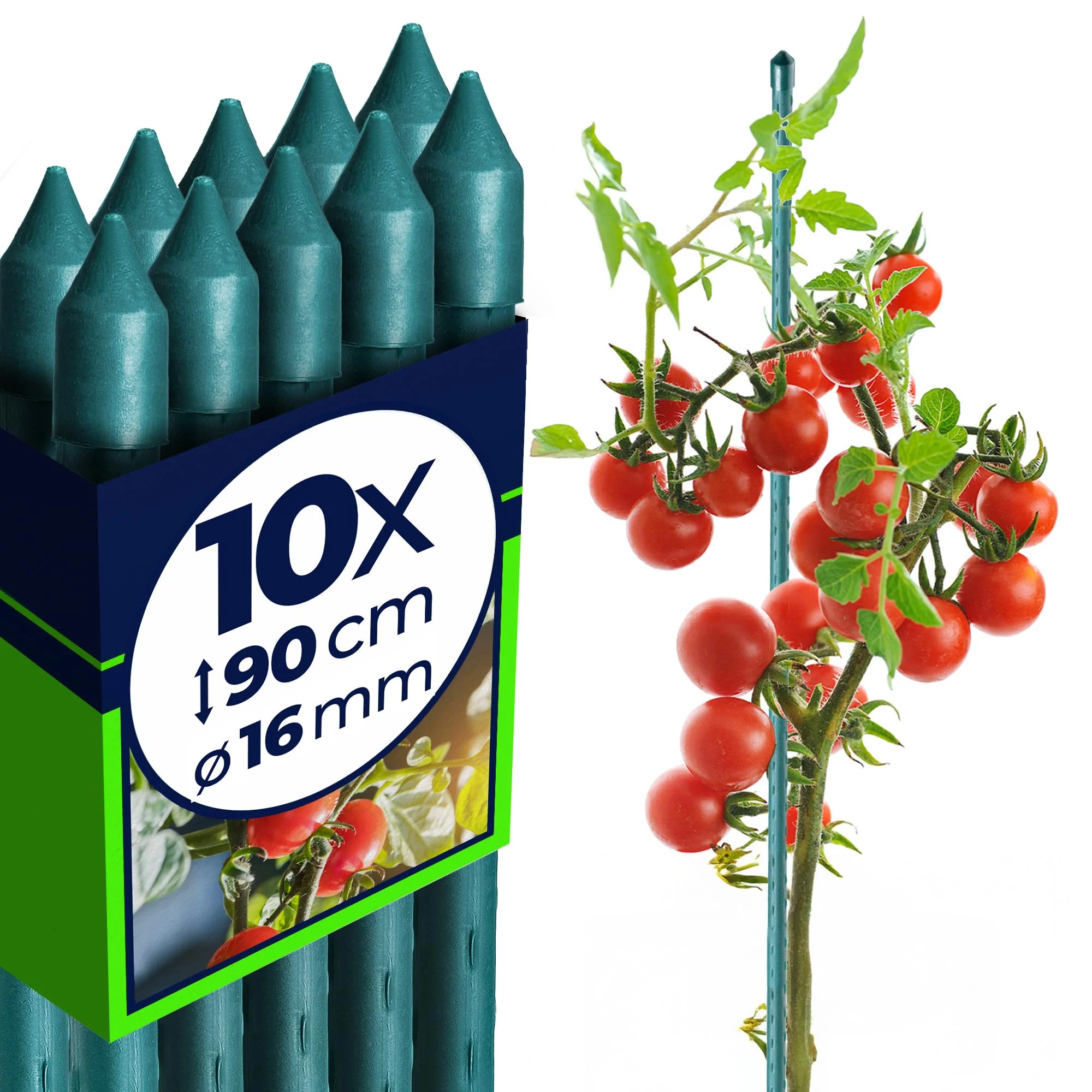 KADAX Pflanzstäbe 90 cm x 16 mm, 10er Set – Beschichteter Stahl Rankstab, Pflanzenstütze & Tomatenstäbe für Garten, Wetterfest & Stabil