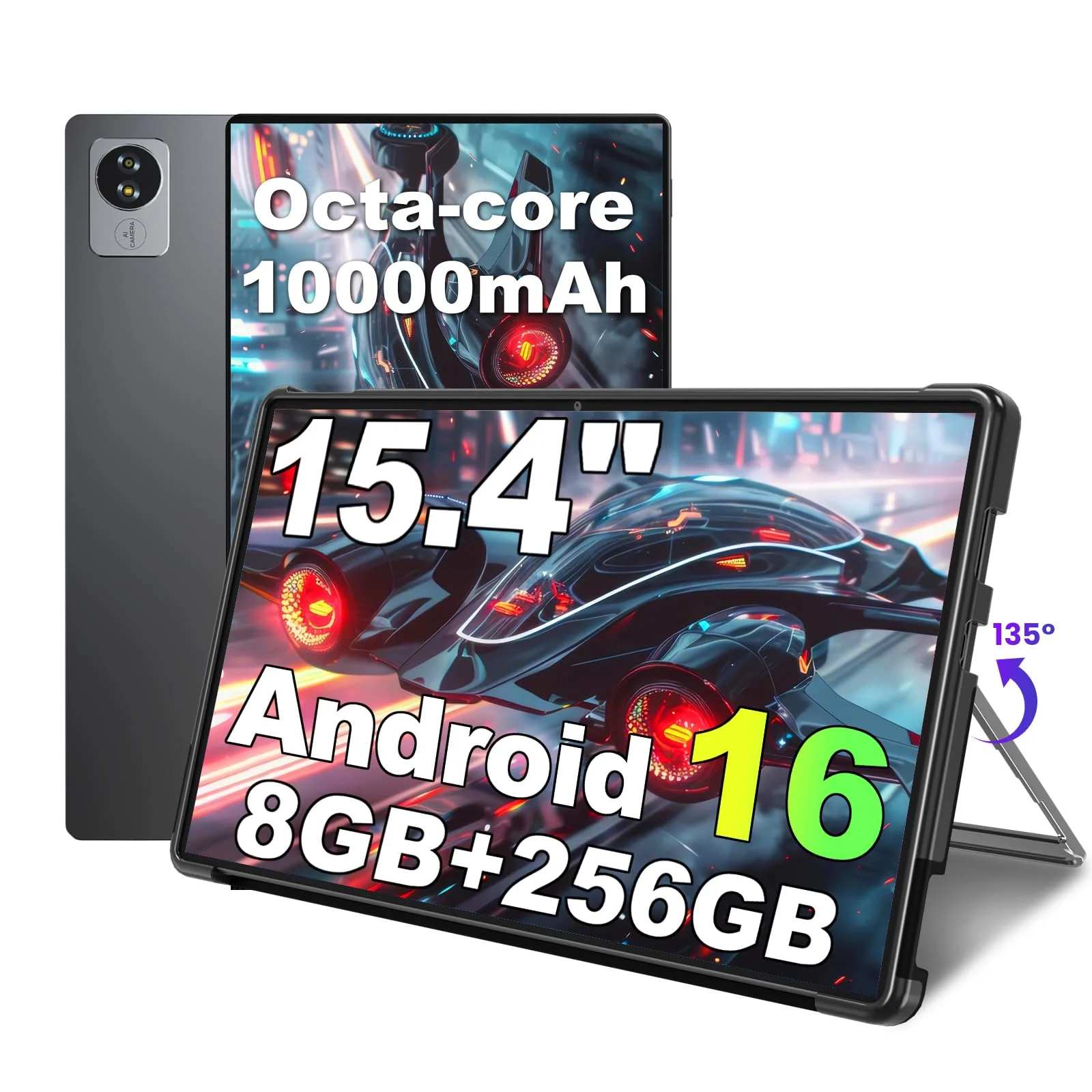 jumper Tablet 15,4 Zoll, Android 16 Tablet mit Helio G99 Octa-Core Prozessor, Gaming Tablets mit Ständer & Hülle, 8GB RAM 256GB ROM, Widevine L1, 10000mAh, GMS & GPS, 5MP+13MP, 4 Speakers, BT5.2