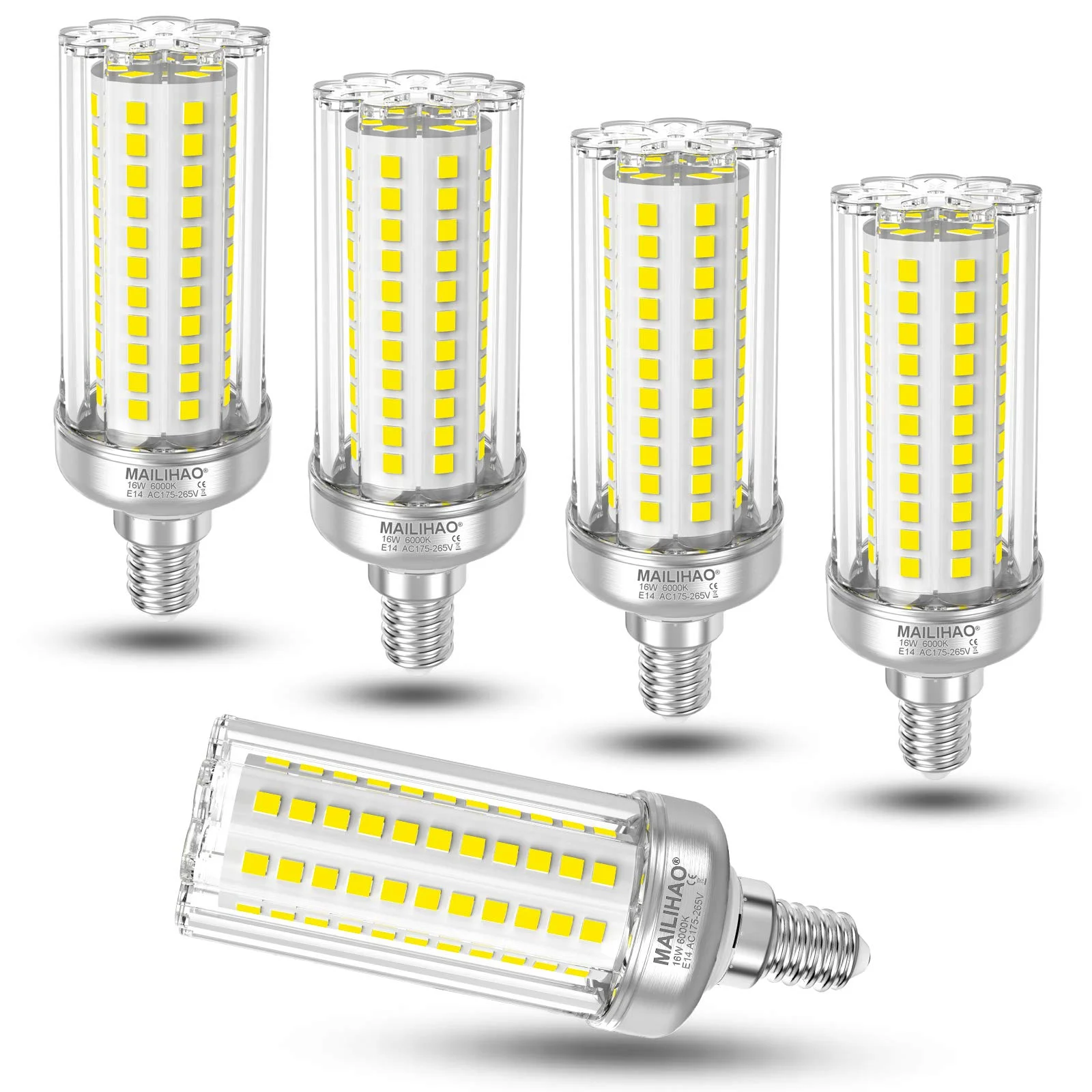 MAILIHAO 5er-Pack, Kaltweiß 6000K 16W E14 LED Maiskolben Birne 1900LM | Ersetzt Glühbirnen 150Watt, Nicht dimmbar E14 Mais LED Lampe, Energiesparlampe Kleine Edison-Schraube Leuchtmittel