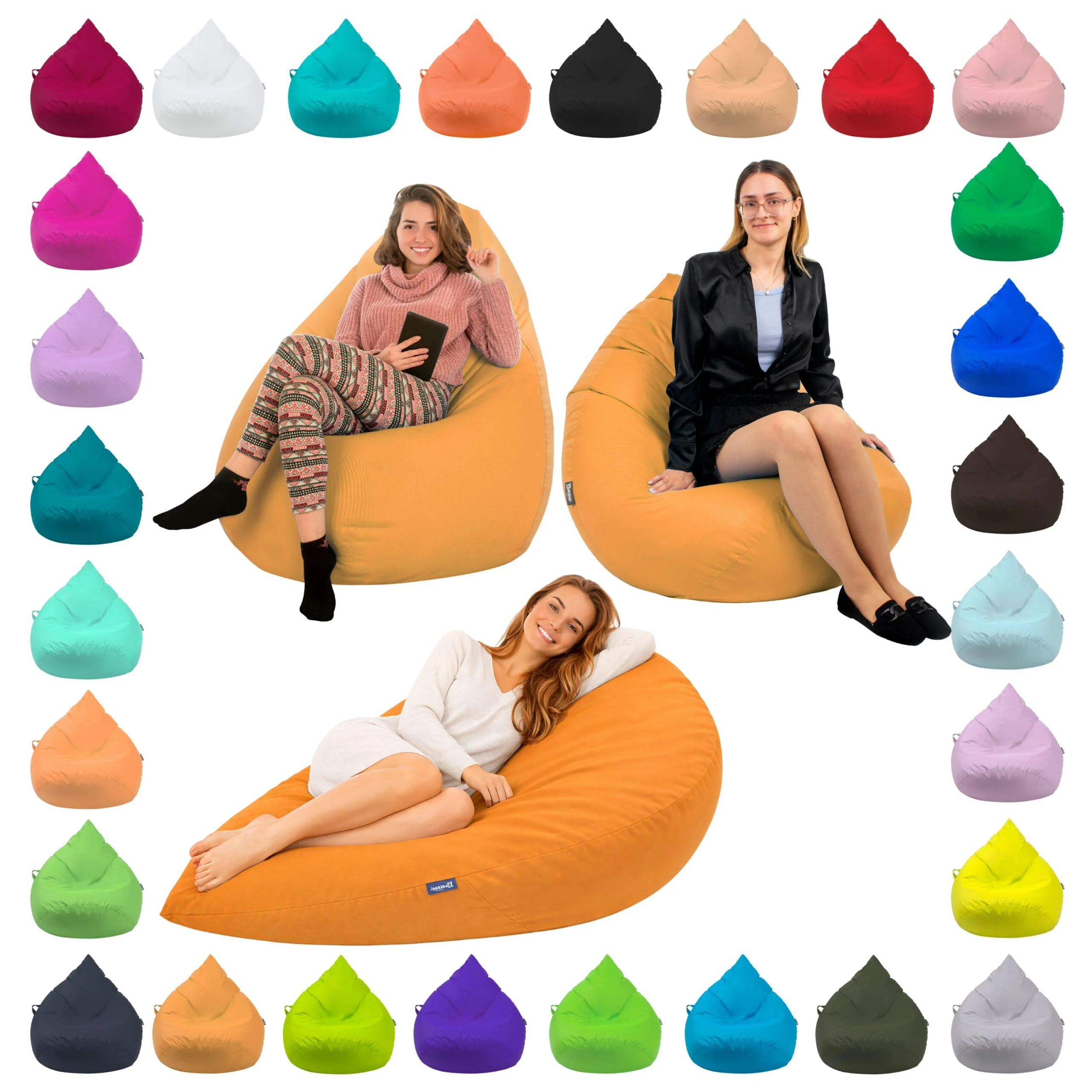 BuBiBag Sitzsack XXL Bodenkissen für Erwachsene & Kinder - Geeignet für Gaming oder Entspannen - Indoor wie Outdoor da er Wasserfest ist - mit EPS Perlen (Neonorange, XXXL)