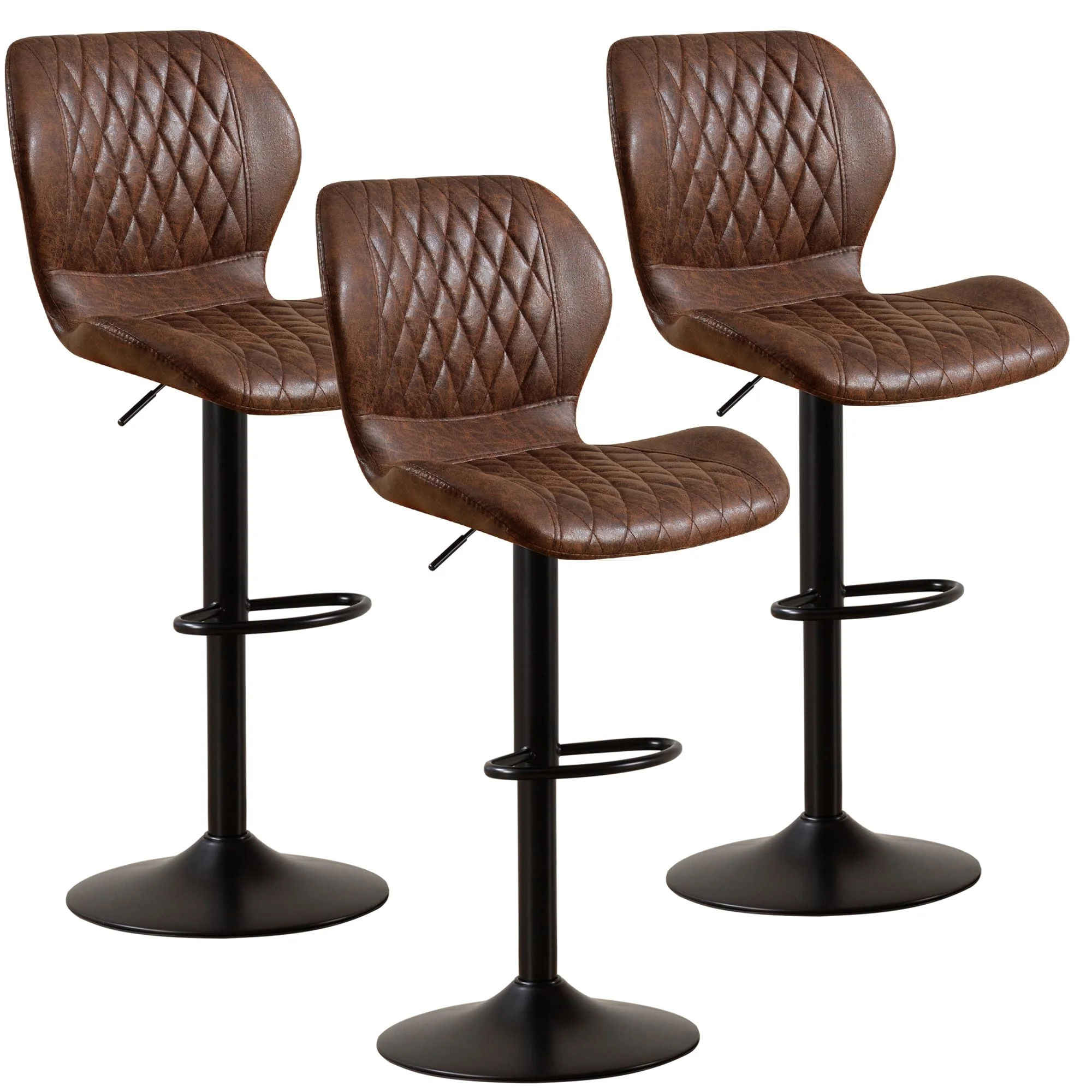 YUUIJOAA Barhocker,Bar Stühle mit Lehne, 360°Drehstuhl Küchenstuhl, Höhenverstellbar, PU-Kunstleder, für Esszimmer Heimbar Kücheninsel (Braun, 3 PCS)