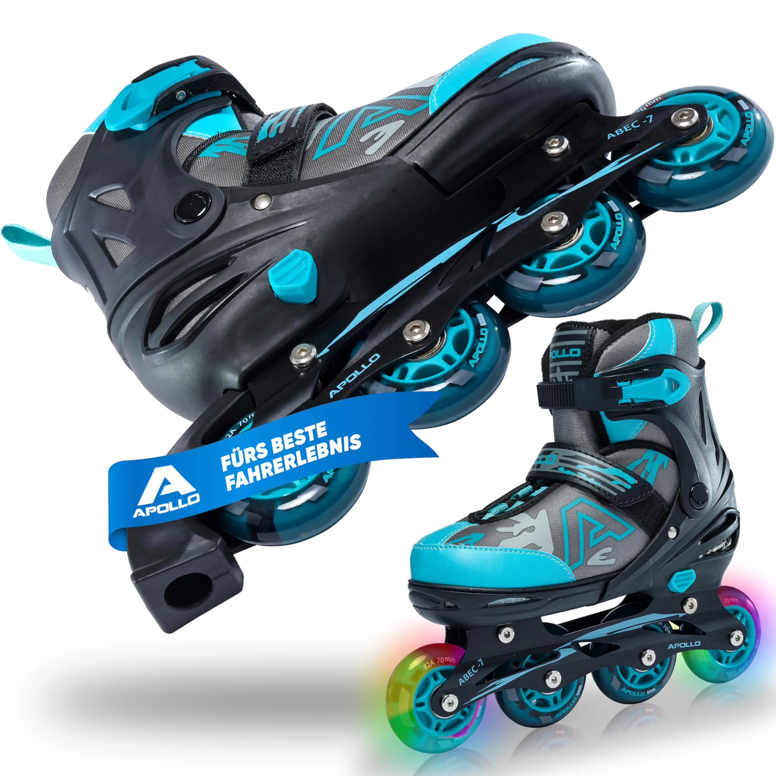 Apollo Champion, größenverstellbare Inliner für Jungs und Mädchen ab Größe 31, für Damen und Herren bis Größe 42, hochwertige Inline Skates für Kinder und Erwachsene mit LED Rollen