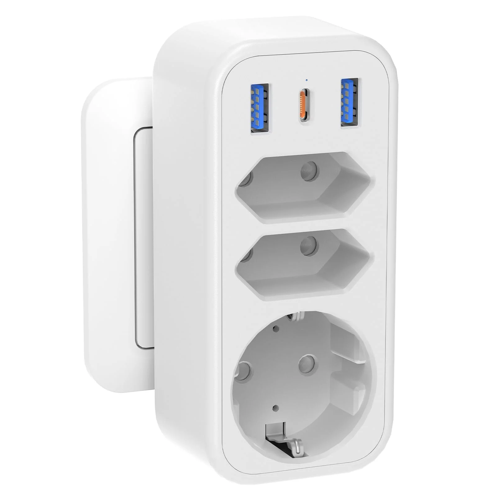 6 in 1 Mehrfachstecker Doppelstecker für Steckdose Mehrfachsteckdose mit 3 USB STGAROT 4000W/16A 3 Fach Steckdosenadapter
