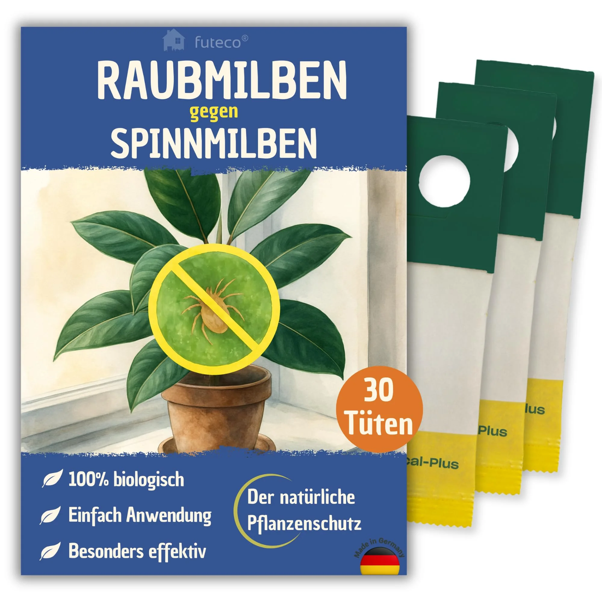 Futeco® – Raubmilben gegen Spinnmilben bei Gemüse-, Zier- & Nutzpflanzen - 30 Tüten für 30-50 Pflanzen - zur biologischen Bekämpfung von Spinnmilben - 100% Chemiefrei - Amblyseius Californicus