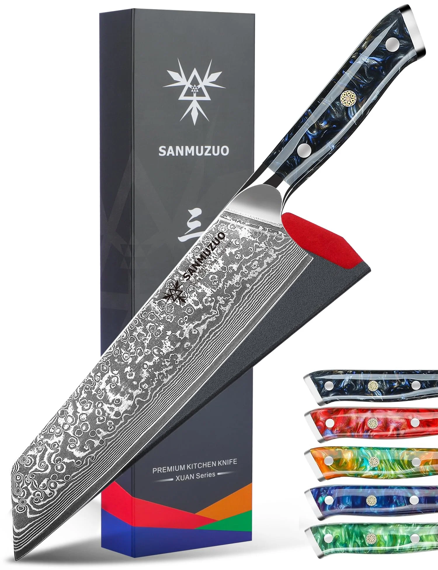 SANMUZUO Kiritsuke Damastmesser, 22cm Kochmesser, Xuan Serie, VG10 Damaskus Stahl Küchenmesser, Harzgriff(Sternenschwarz)