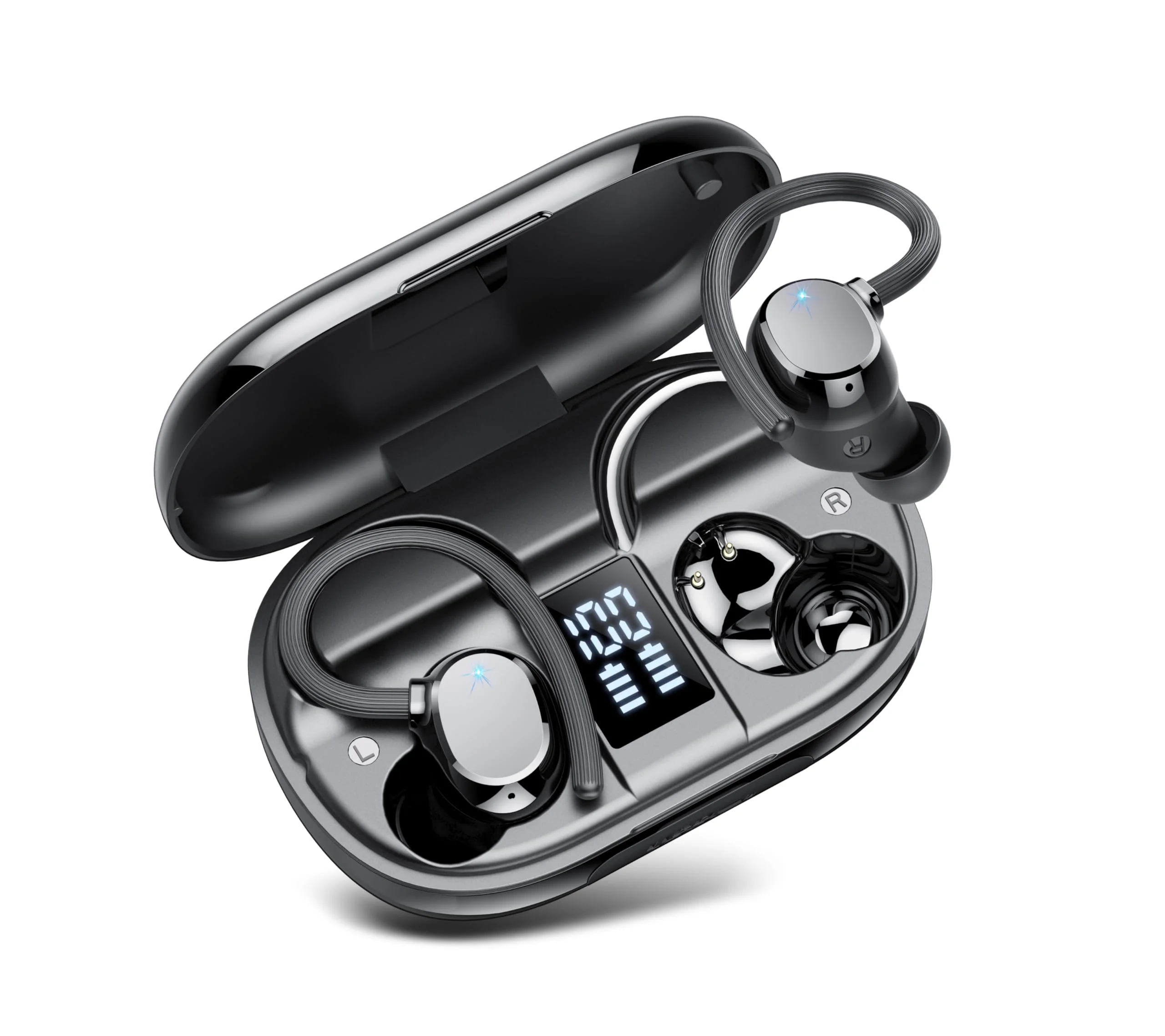 Bluetooth Kopfhörer, Kopfhörer Kabellos Bluetooth 5.4, 128 Std Spielzeit Kabellose Kopfhörer mit 4 ENC Noise Cancelling Mics, Tiefer Bass, IP7 wasserdichte Ohrhörer mit Ohrhaken für Studium und Sport