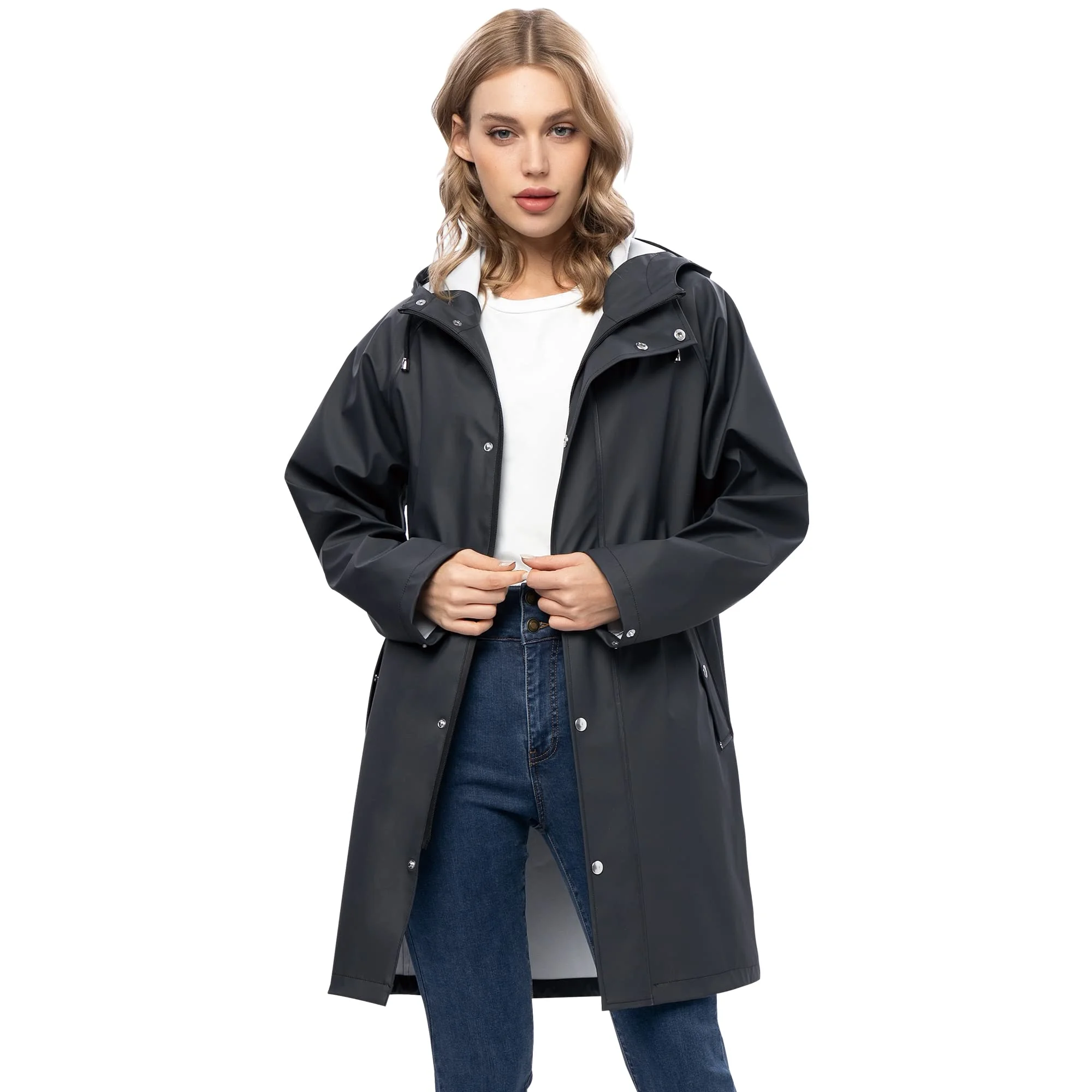 UNIQUEBELLA Regenjacke Damen Wasserdicht Regenmantel Mit Kapuze Winddicht Wetterfest Übergangsjacke Atmungsaktiv Mantel Jacke Outdoor
