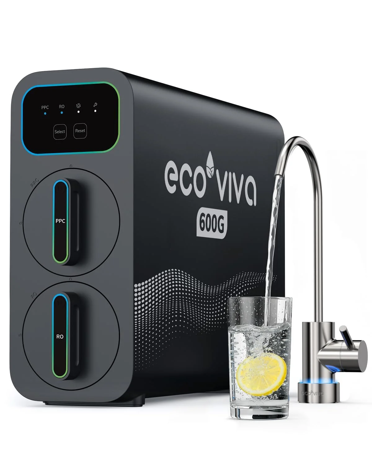 Ecoviva E6 600 GPD Osmoseanlage Trinkwasser, Untertisch Umkehrosmoseanlage, 9-stufige Filterung RO Osmose Wasserfilter, Reduziert TDS, 2.5:1 Spar-Verhältnis, Tanklos, Schwarz
