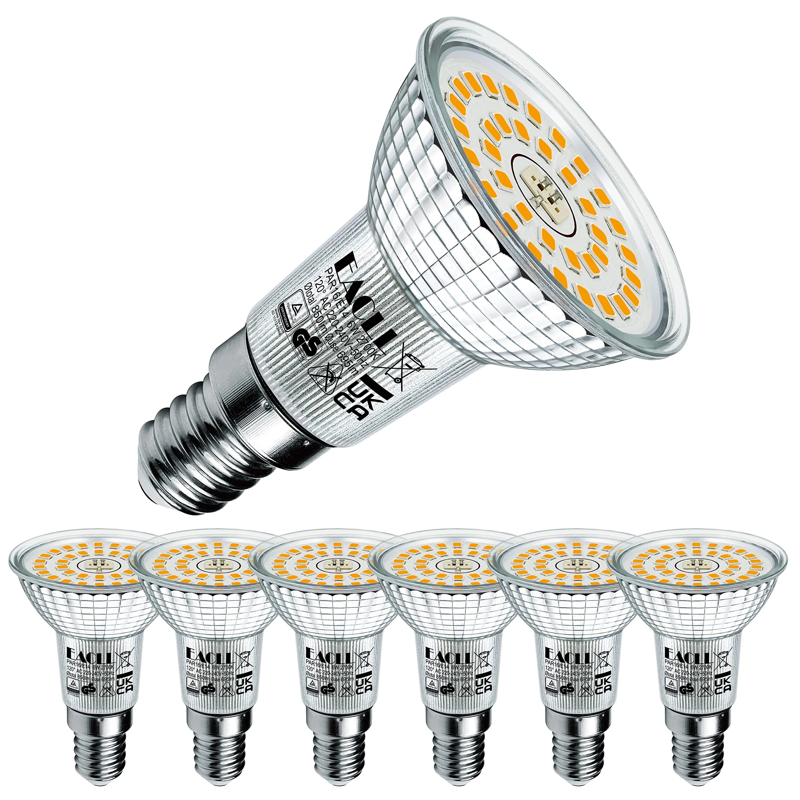 EACLL E14 LED Warmweiss 6W Ersetzt 90W Halogen R50 Glühlampe, 6er-Pack. 695LM 2700K Leuchtmittel AC 230V Flimmerfrei Energiesparlampe Abstrahlwinkel 120° Strahler Nicht Dimmbar Ø50x72mm Reflektorlampe