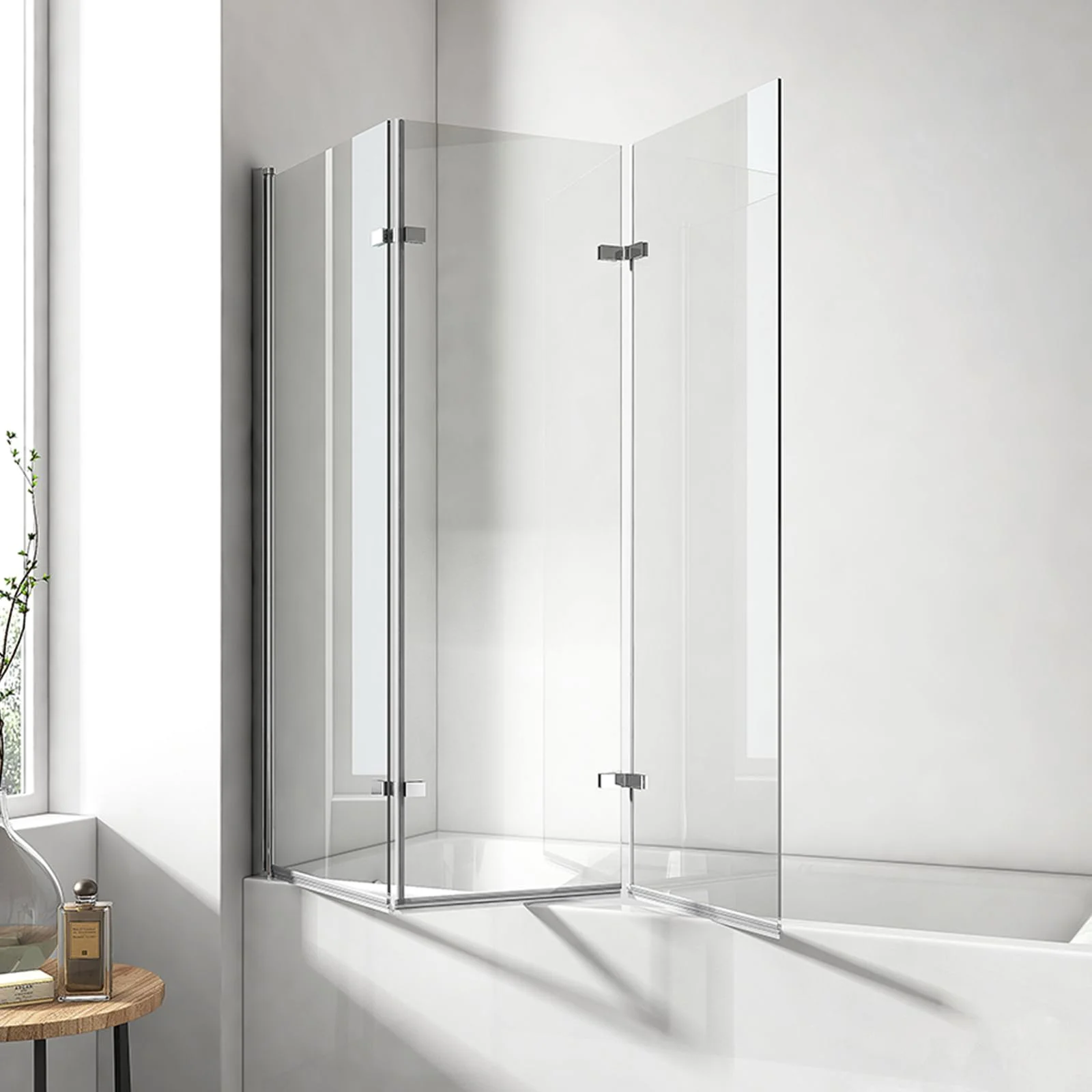 EMKE Duschwand für Badewanne 130x140 cm, Badewannenaufsatz 3-teilig Faltbar Badewanne-Duschwand, Duschtrennwand für Badewanne-Badewannenfaltwand 6 mm Sicherheitsglas Duschabtrennung Badewannen