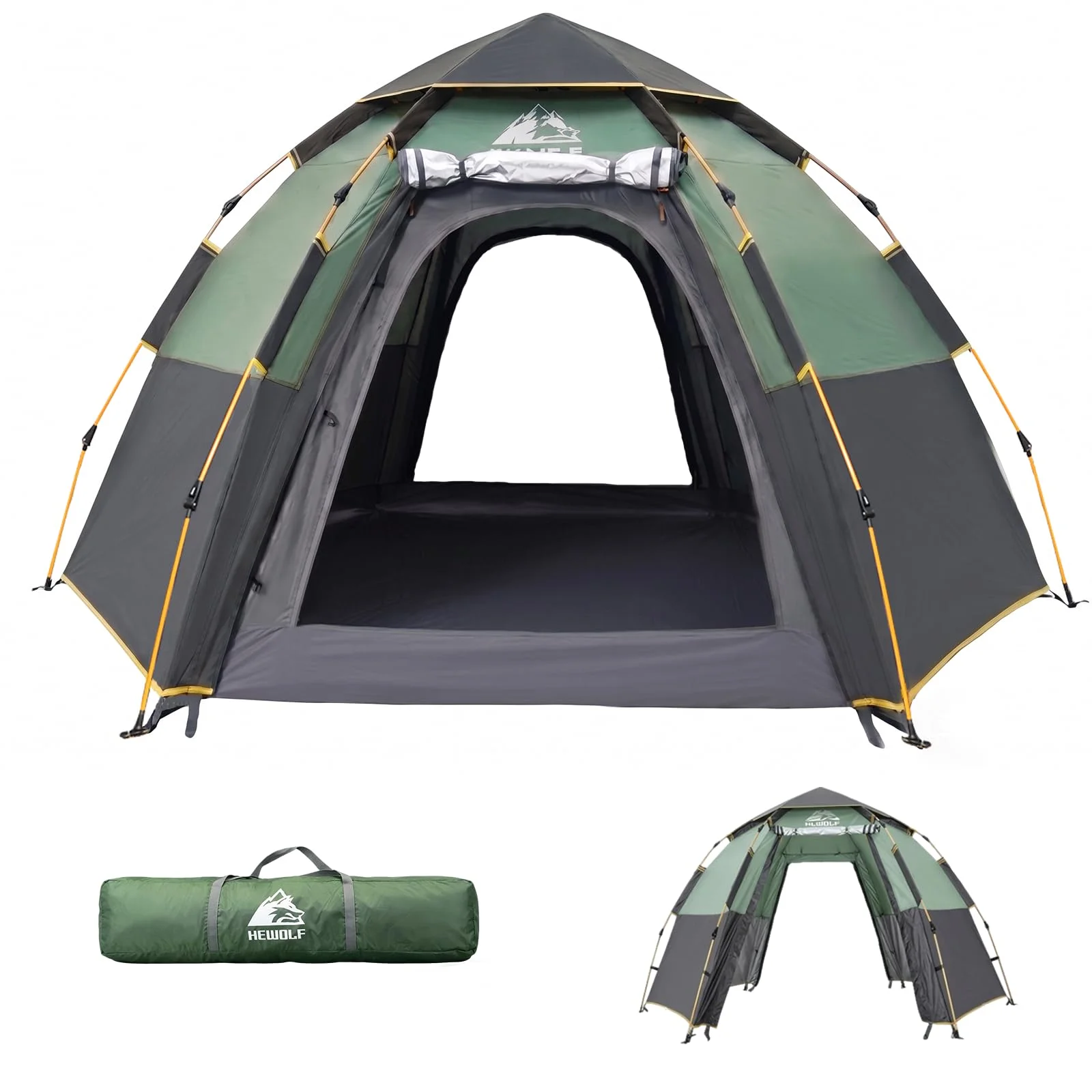 Hewolf Camping Zelt - Zelt 2/3/4 Personen Wasserdicht mit Vorzelt Familienzelt Einfache Einrichtung Campingzelt Biwakzelt Tent, 2-4 Mann Sechseckigeszelt Pop Up Wurfzelt