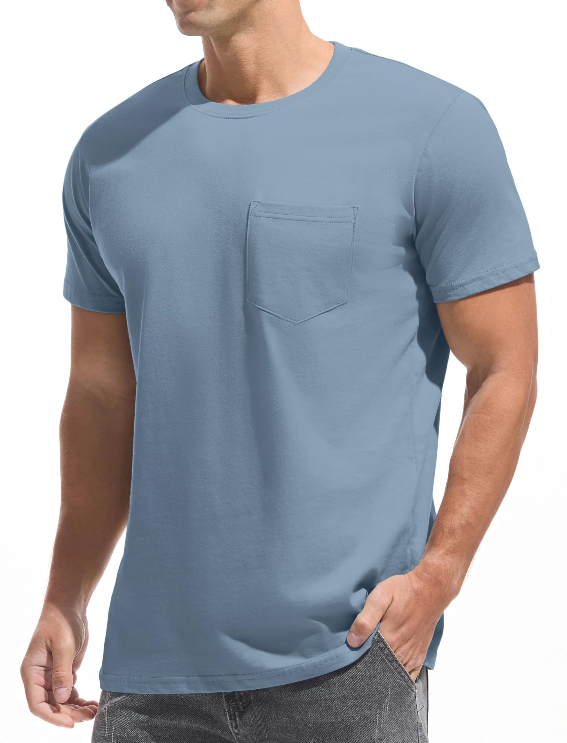 JEEGAL Herren T-Shirt 100% Baumwolle | Klassisches Rundhals-Shirt mit Brusttasche | Basic Kurzarmoberteil für Freizeit & Büro