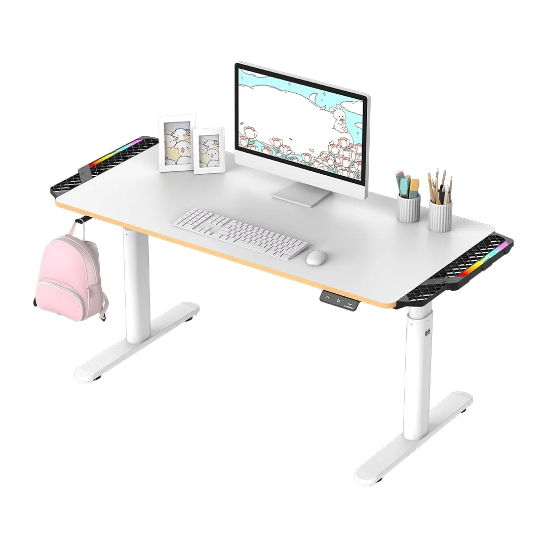 ULTRADESK - Pulsar Kinderschreibtisch Höhenverstellbar - Höhenverstellbarer Schreibtisch - 136x60x55-81cm - Computertisch für 2 Monitore - für Kinderzimmer, Jugendzimmer - Weiß, mit LED