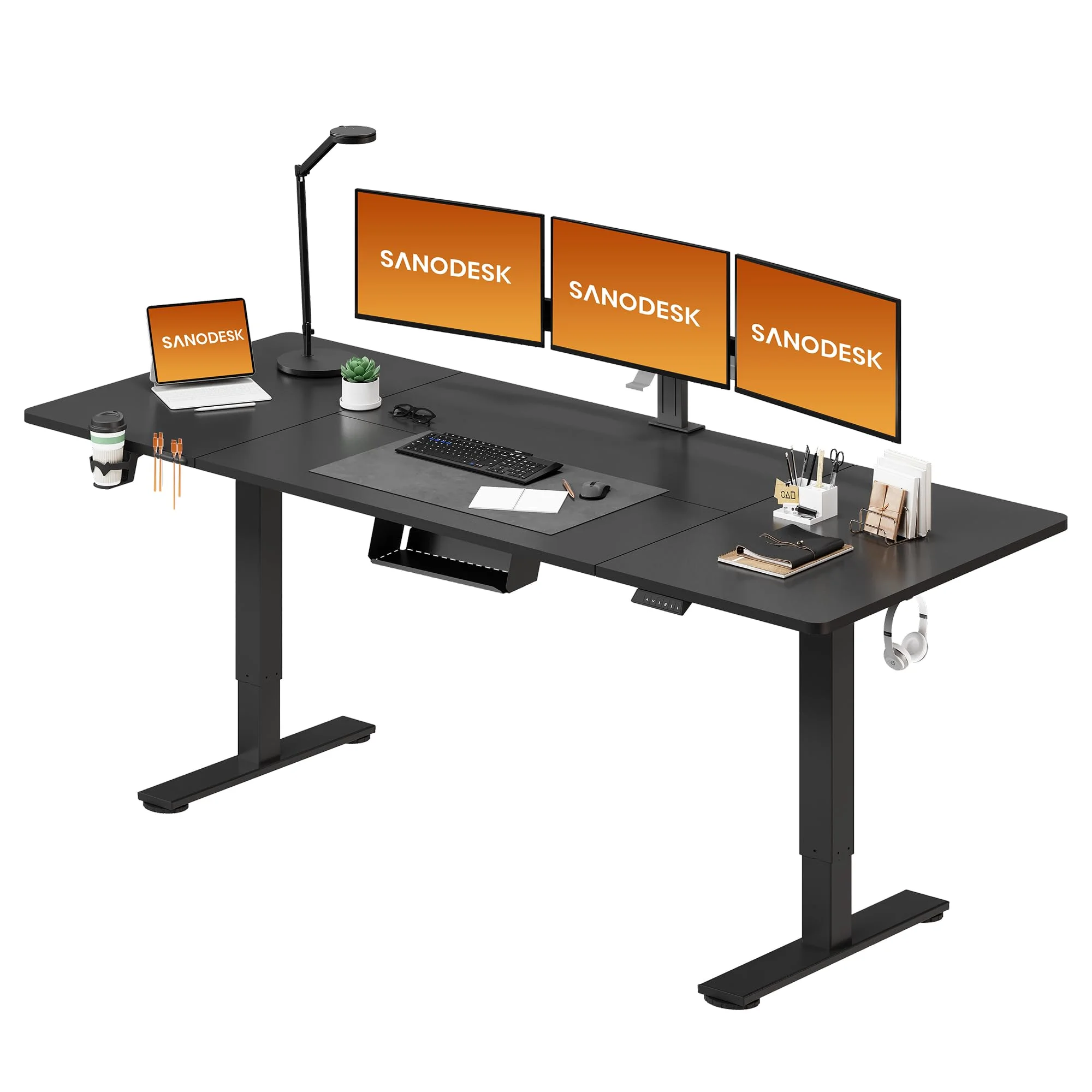 SANODESK Höhenverstellbarer Schreibtisch 200 x 80 cm Schreibtisch Höhenverstellbar Elektrisch Ergonomischer Steh-Sitz Tisch Computertisch für Heimbüro Homeoffice(schwarz)