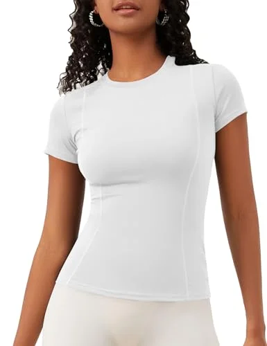 IECCP Sport T-Shirt Damen,Kurzarmshirt WorkoutTops,Rundhalsausschnitt Atmungsaktiv Athletisch Sportshirt Laufen Gym Yoga Top Fitness Oberteil XS-XL