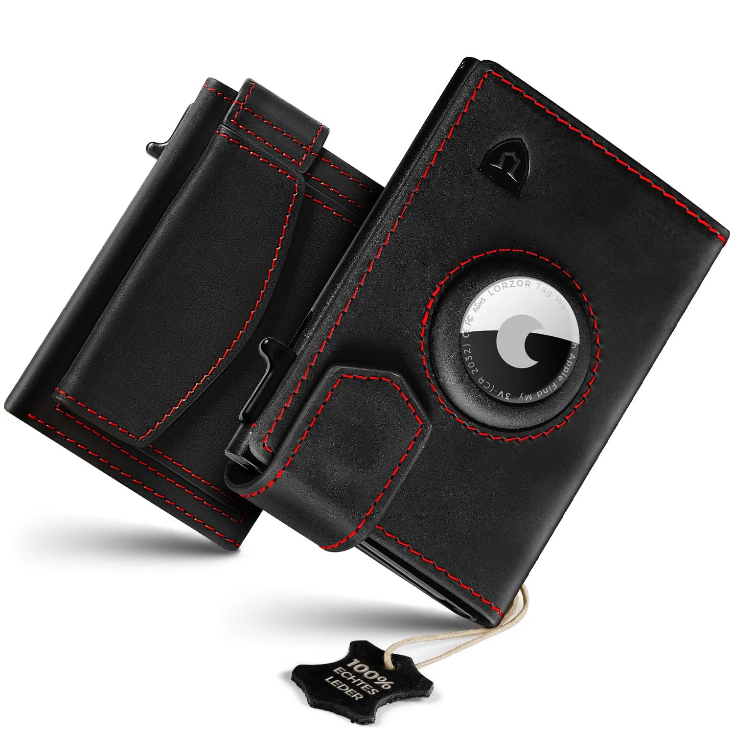 LORZOR AirTag Wallet mit XXL münzfach für 10+ Münzen, Geldbörse mit Magnetischer Verschluss, Slim Wallet mit Münzfach, TÜV Kartenetui RFID Schutz, Brieftasche Herren, Portemonnaie, AirTag Portmonee