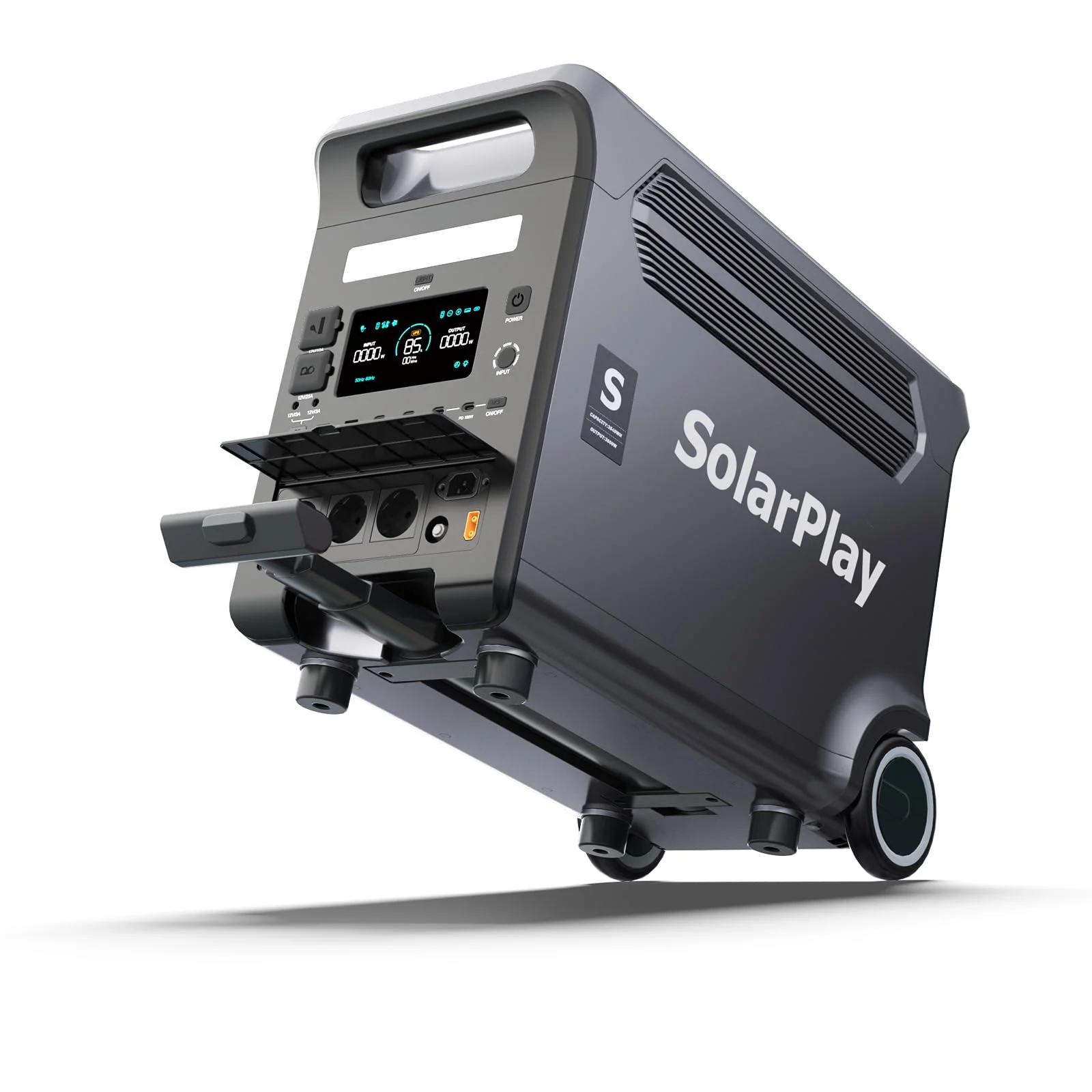 SolarPlay 3840Wh Tragbare Powerstation, 3600 W Solargenerator LiFePO4-Akku mit UPS, 3x230V AC Ausgang 3600W,Power Station mit Griff Schnelles Stromspeicher Aufladen für Outdoor,Camping,Wohnmobilreisen