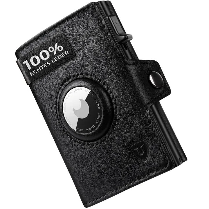 LORZOR® Airtag Wallet, Slim Wallet mit Münzfach, Portmonee Herren aus echtem Leder, RFID Blocker Portemonnaie, kartenetui Herren Platz für 10 Karten, Geldbeutel für Männer