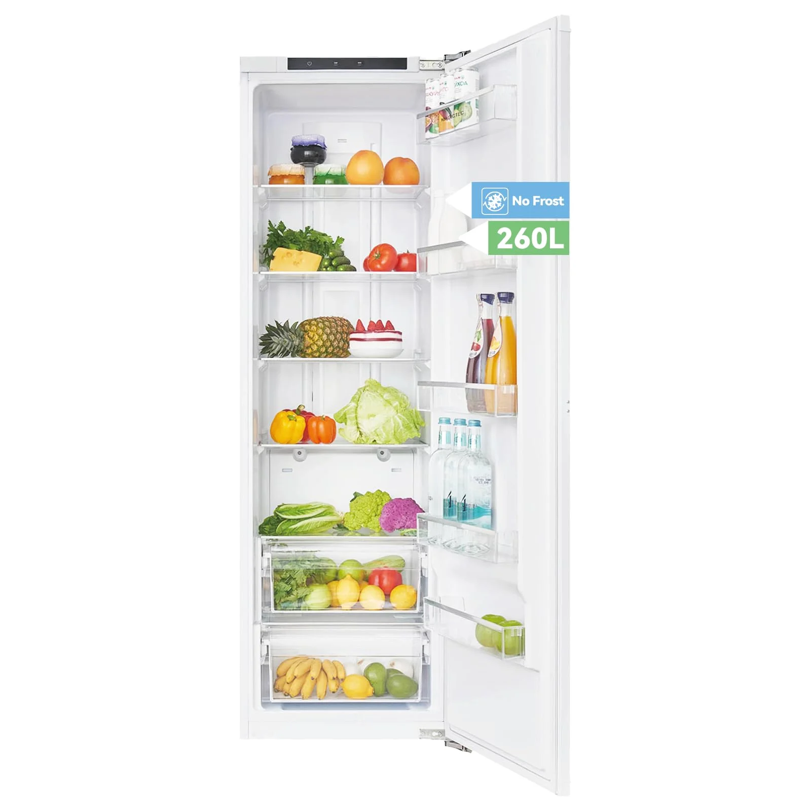 magictec Einbau-Kühlschrank | 177cm | 260L | Total No Frost | Schnellkühlung | Elektronische Steuerung | Türalarm | LED-Beleuchtung