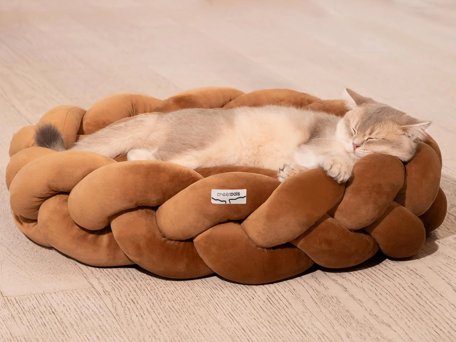 CheerPals Großes Katzenbett 60cm, Waschbar Geflochtenes Kuschelhöhle, Hundebett mit Hochelastischer Schlafkissen für Alle Katze und Kleine Hunde