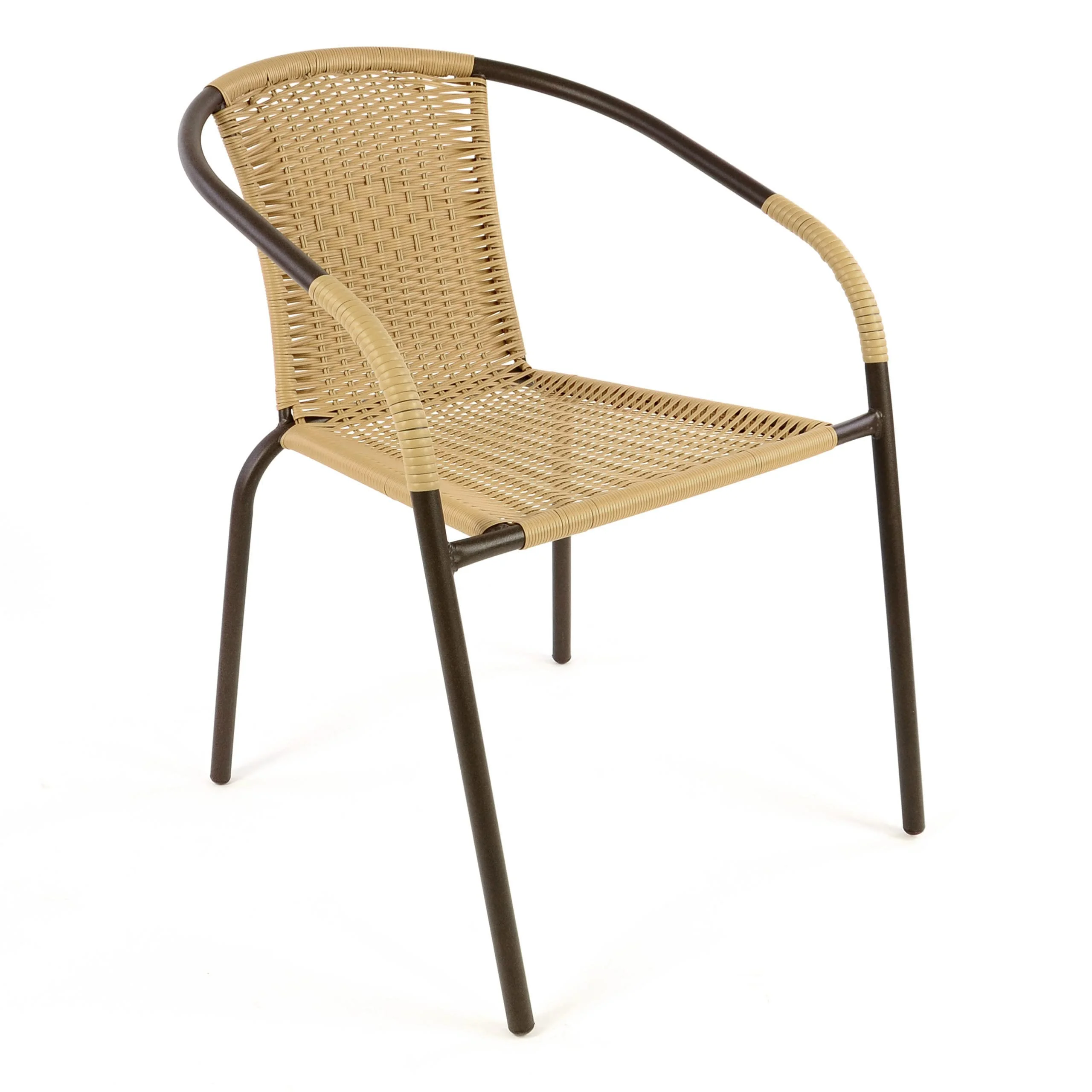 Nexos Trading Bistrostuhl stapelbar Poly-Rattan Gartenstuhl Balkonstuhl Terrassenstuhl Rattanstuhl mit Stahlgestell pflegeleicht robust für Balkon Terrasse Garten (1 Stuhl Hellbraun)