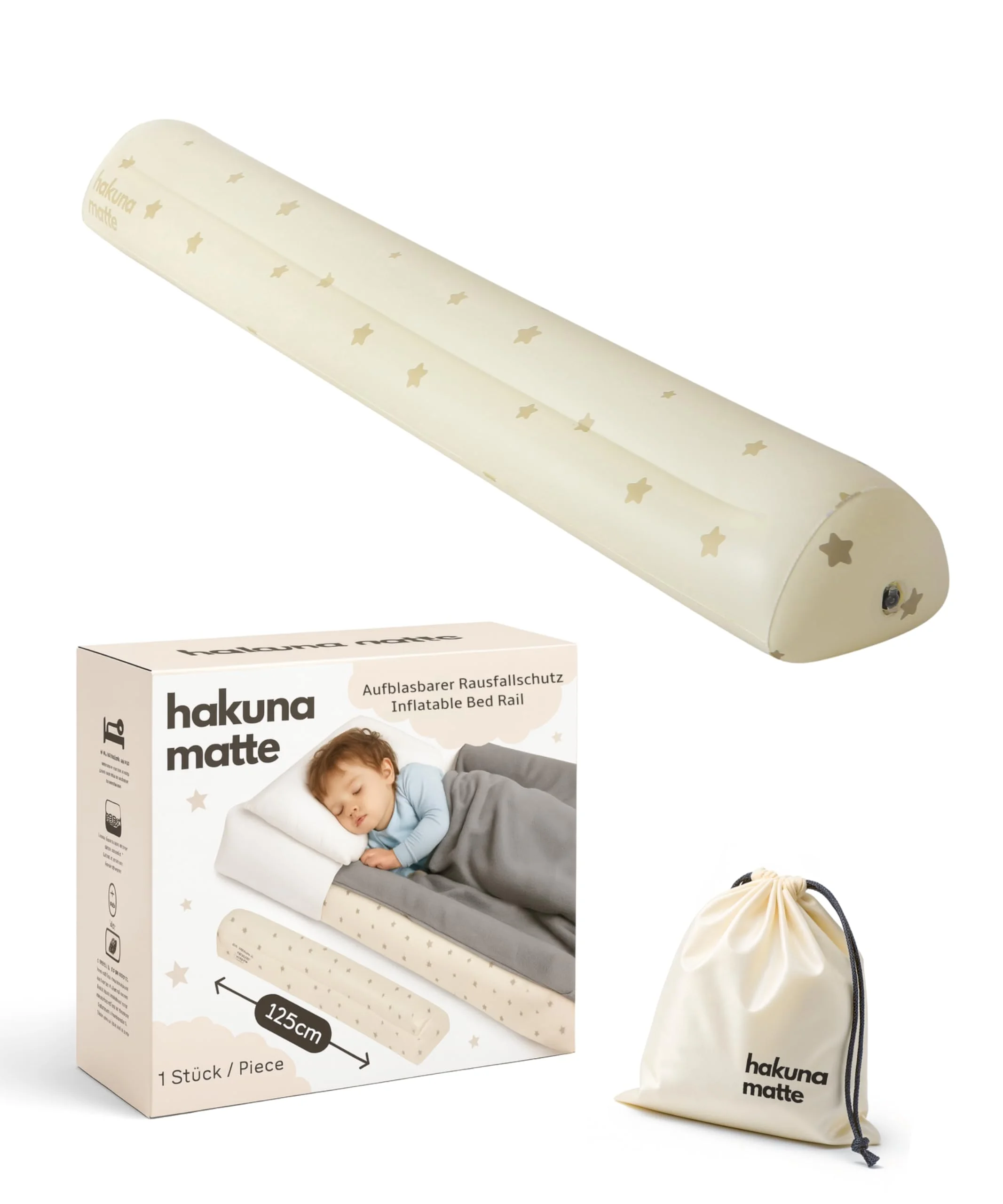 Hakuna Matte Universeller aufblasbarer Rausfallschutz fürs Boxspringbett: aufblasbar Bettschutzgitter als sichere Alternative zum Bettgitter für Kinder und Baby – Bettschine - ideal für Reise