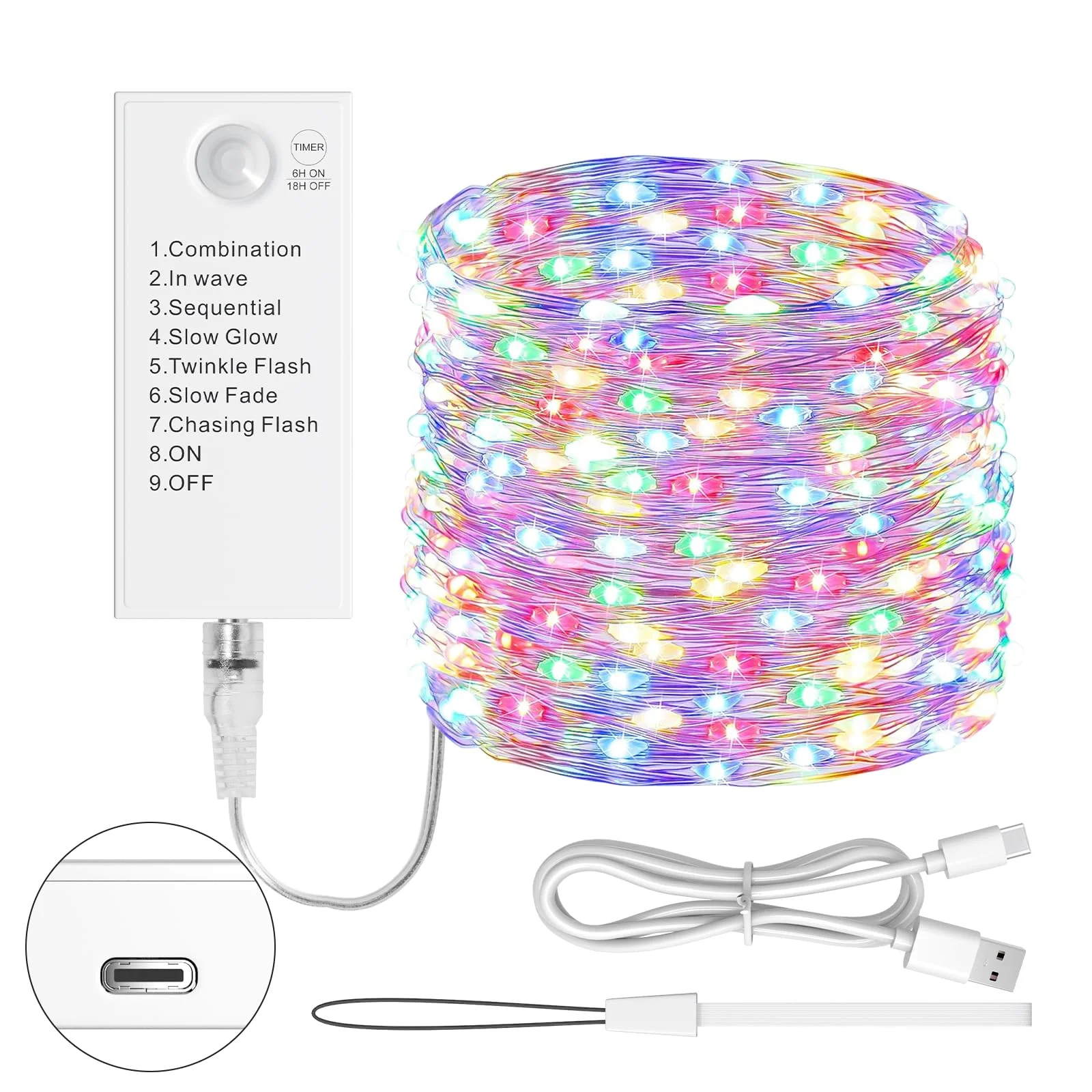 LED Lichterkette 5M mit wiederaufladbarem Batteriefach,50 LEDs, 8 Modi & Timer, Silberdraht Lichterkette für Weihnachten, Hochzeit, Innen Deko, Party