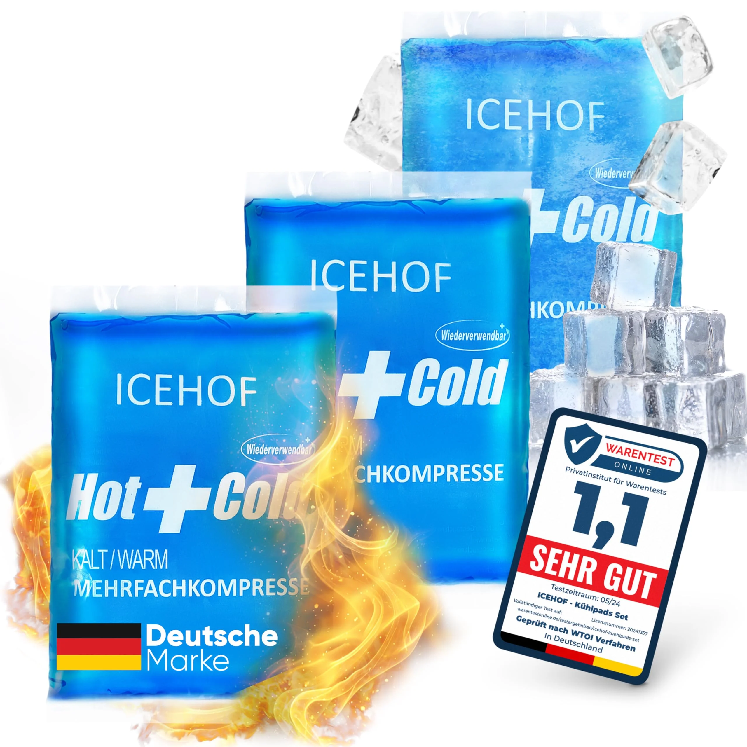 ICEHOF Kühlpads (3x) - Modernstes Soft-Gel, lange Kühldauer - Kühlpack Gel Kühlakku Kühlkissen Kühlkompressen Kälte-Kompresse Kühlkompresse Kühlbeutel Eisbeutel - Gefroren formbar