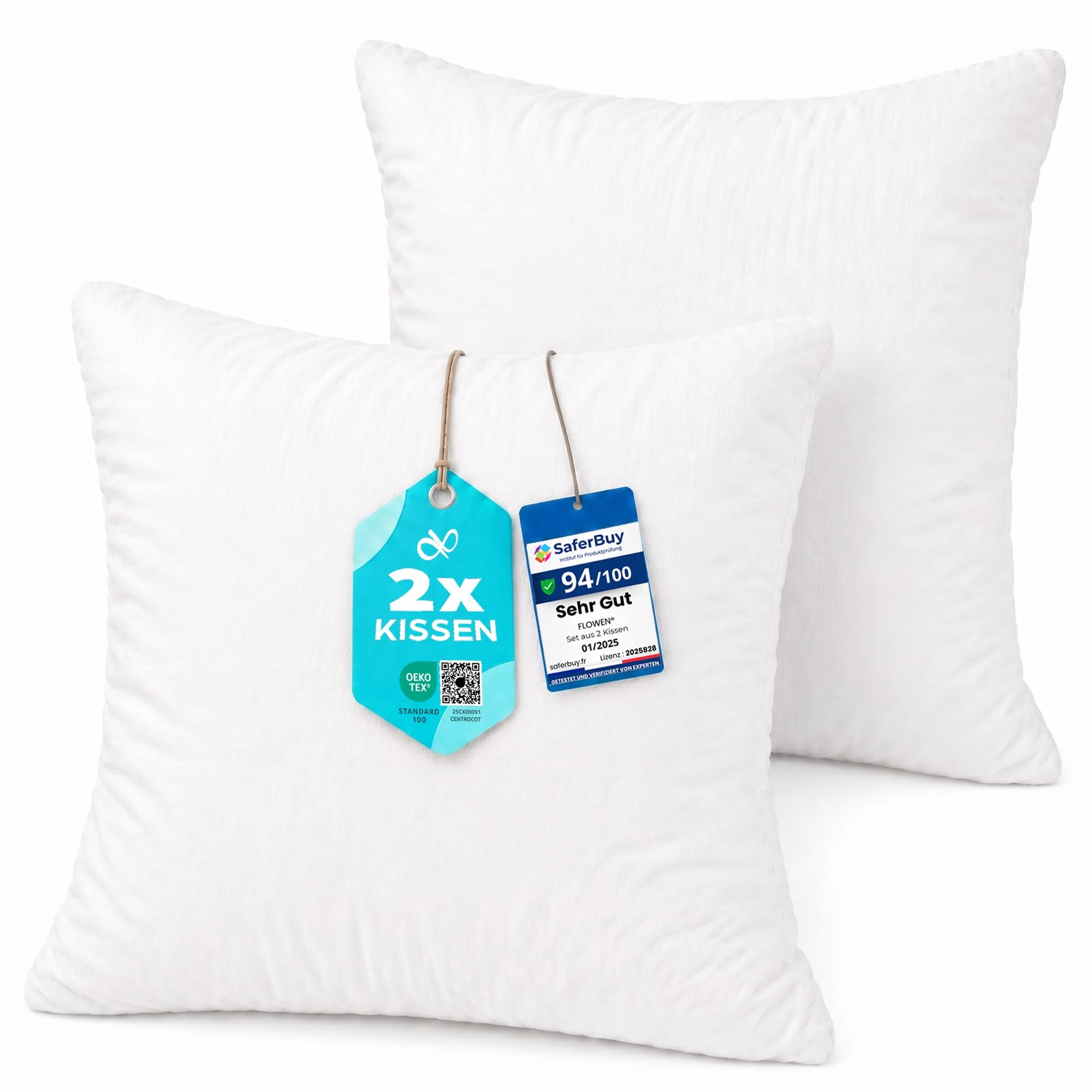 Flowen Kissen 40x40 Kopfkissen 2er Set für Sofa und Bett Innenkissen Hypoallergene Anti-Milben Kissenfüllung mit Weicher Gesteppter Kissenbezug 100% Polyester für Haus/Hotel