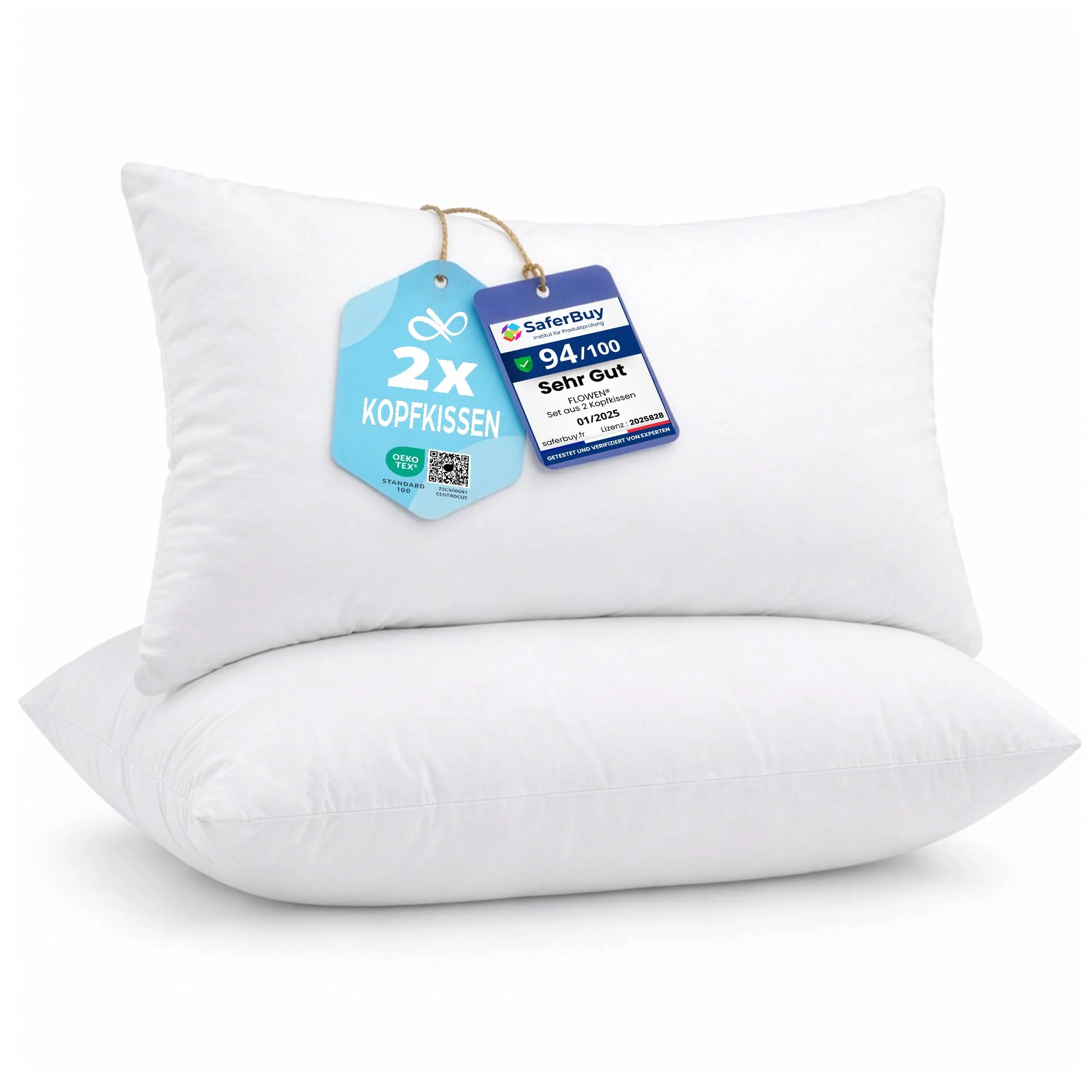 Flowen Kopfkissen 40x60 cm Kissen für Bett 40 x 60 2er Set Bettkissen Hypoallergene Anti-Milben Weiche Kissenfüllung mit Weicher Gesteppter Kopfkissenbezug 100% Polyester Schlafkissen