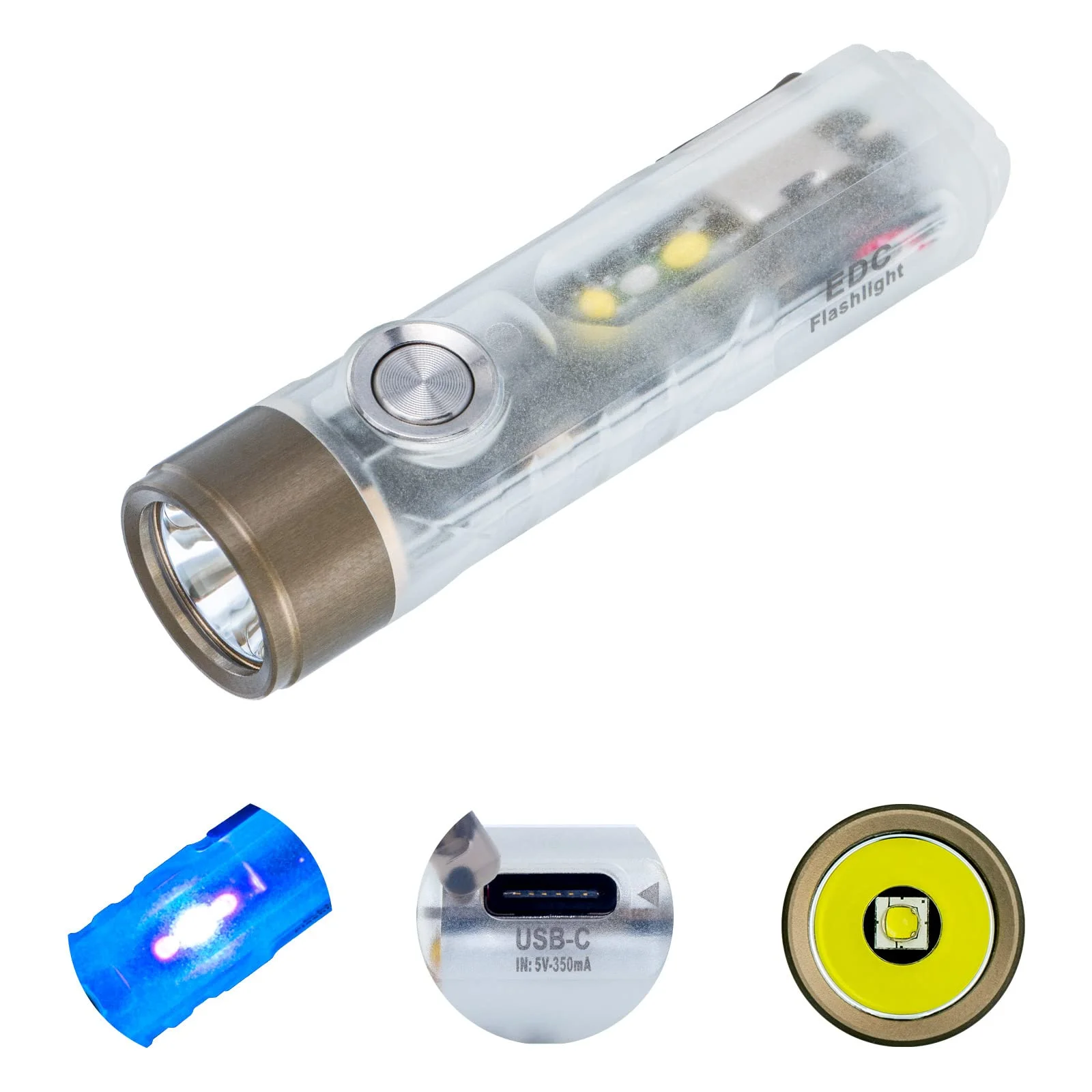 RovyVon Aurora A7 G4 7075 USB C wiederaufladbare Schlüsselanhänger Taschenlampen, 650 hohe Lumen kleine helle EDC Taschenlampe, Weiß/365nm vielseitige Seitenlichter für täglicher gebrauch