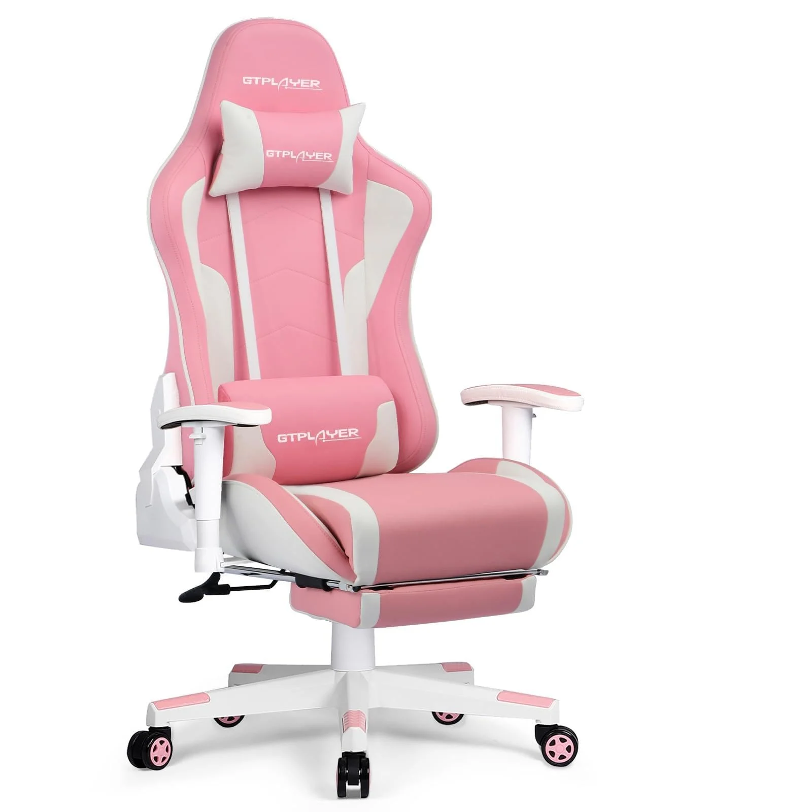 GTPLAYER Gaming Stuhl Gamer Stuhl mit Fußstütze Bluetooth Lautsprecher Ergonomischer Bürostuhl Computerstuhl Schreibtischstuhl PC Stuhl mit verstellbare Rückenlehne 200 kg Belastbarkeit pink