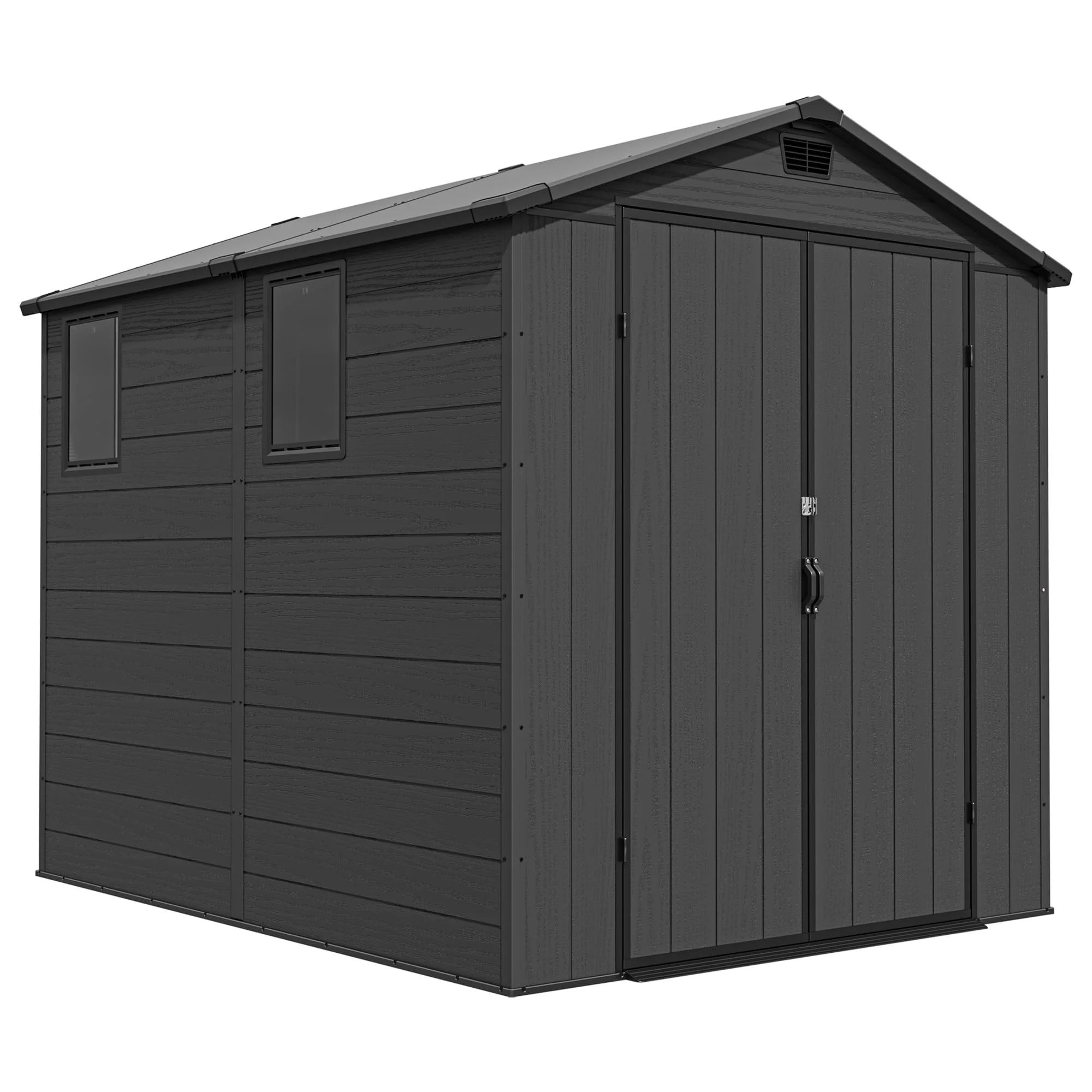 TRIUMPHKEY 6x8 Gartenhaus Kunststoff, 185x240x210 cm Kunststoff Gerätehaus mit Boden, Geräteschuppen, Fahrradschuppen mit Abschließbar Tür, Wetterfest für Terrasse, Rasen und Garten, Dunkelgrau