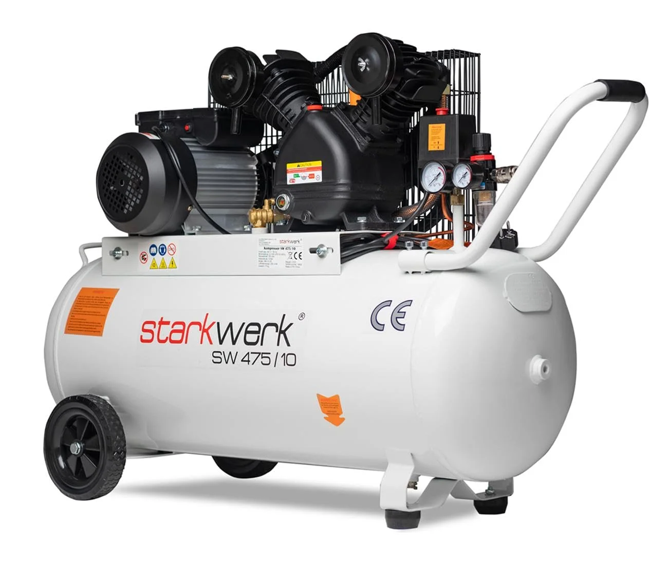 Starkwerk SW 475/10 Druckluftkompressor Kompressor 2,2kW 230V 10Bar 100l Kessel Keilriemenantrieb Luftkompressor Compressor inklusive Druckminderer und Wasserabscheider