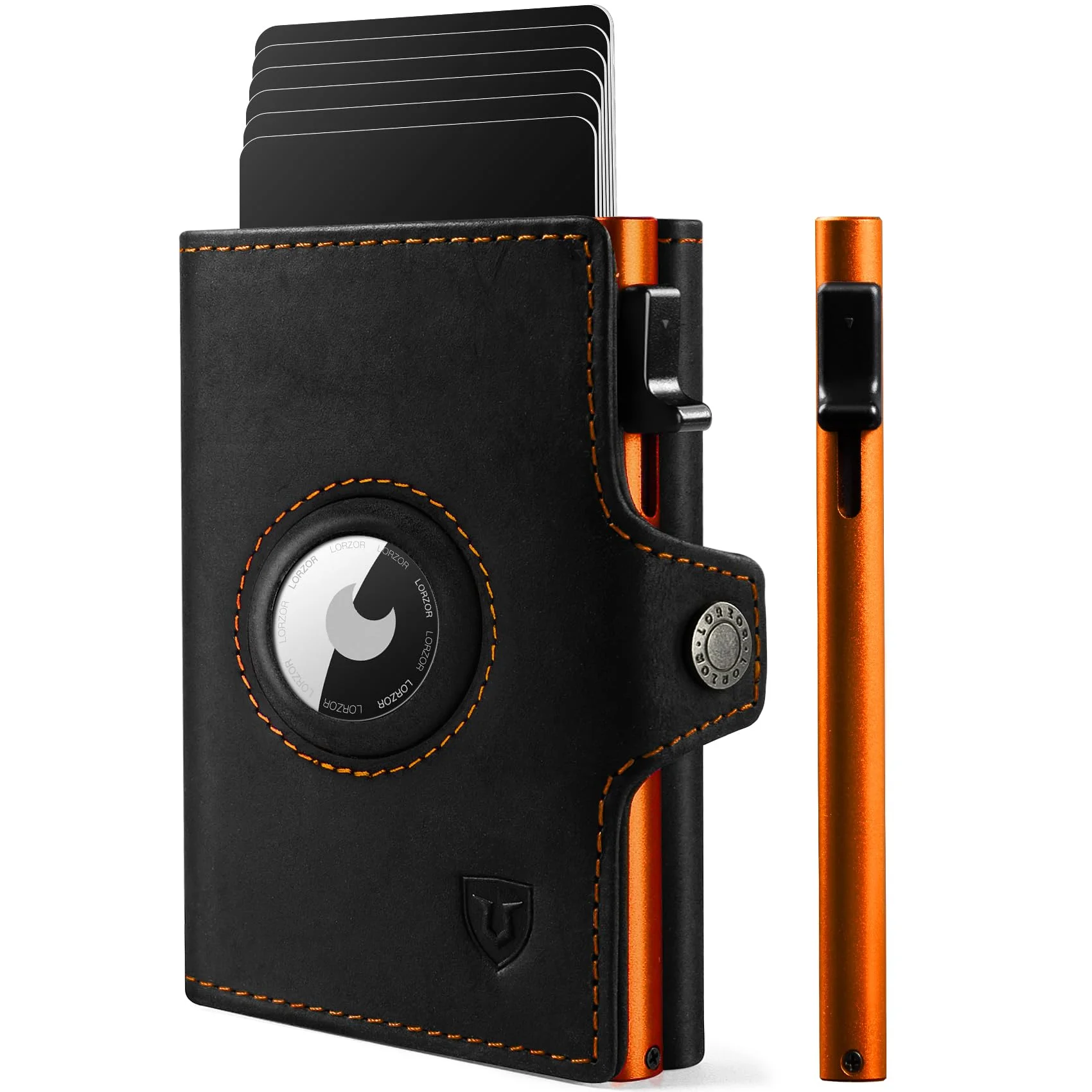 LORZOR Slim Wallet für Apple AirTag, Wallet mit Münzfach, Kartenetui RFID Schutz, Geldbörse Herren echtem Leder, Portmonee Herren AirTag, Brieftasche für 10 Karten, Portemonnaie
