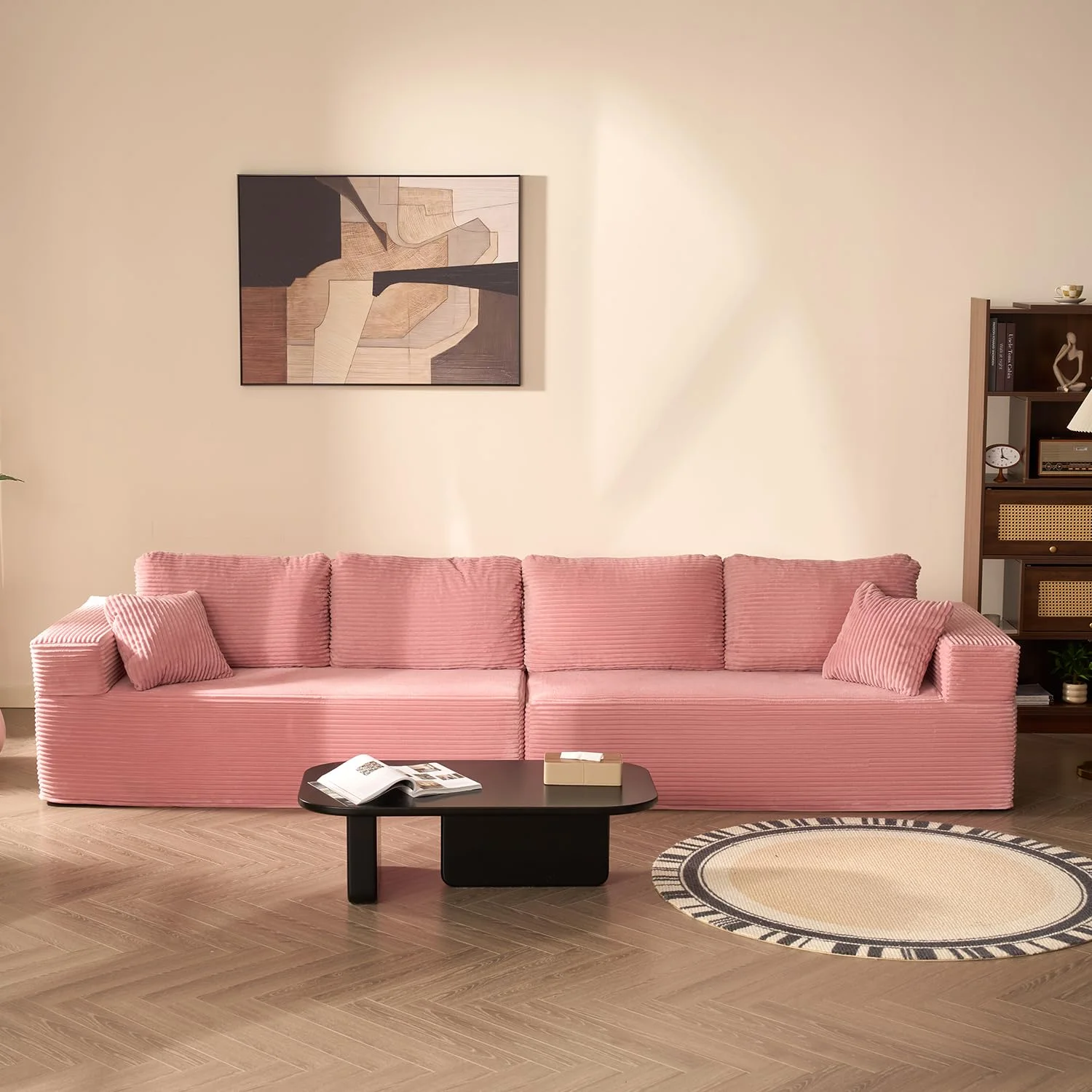 Litbird Modulares L-förmiges Ecksofa mit Schlaffunktion – rahmenloses Schlafsofa mit symmetrischem Doppelsitz, extra tiefer Sitzfläche, montagefrei, für Wohnzimmer,Rosa