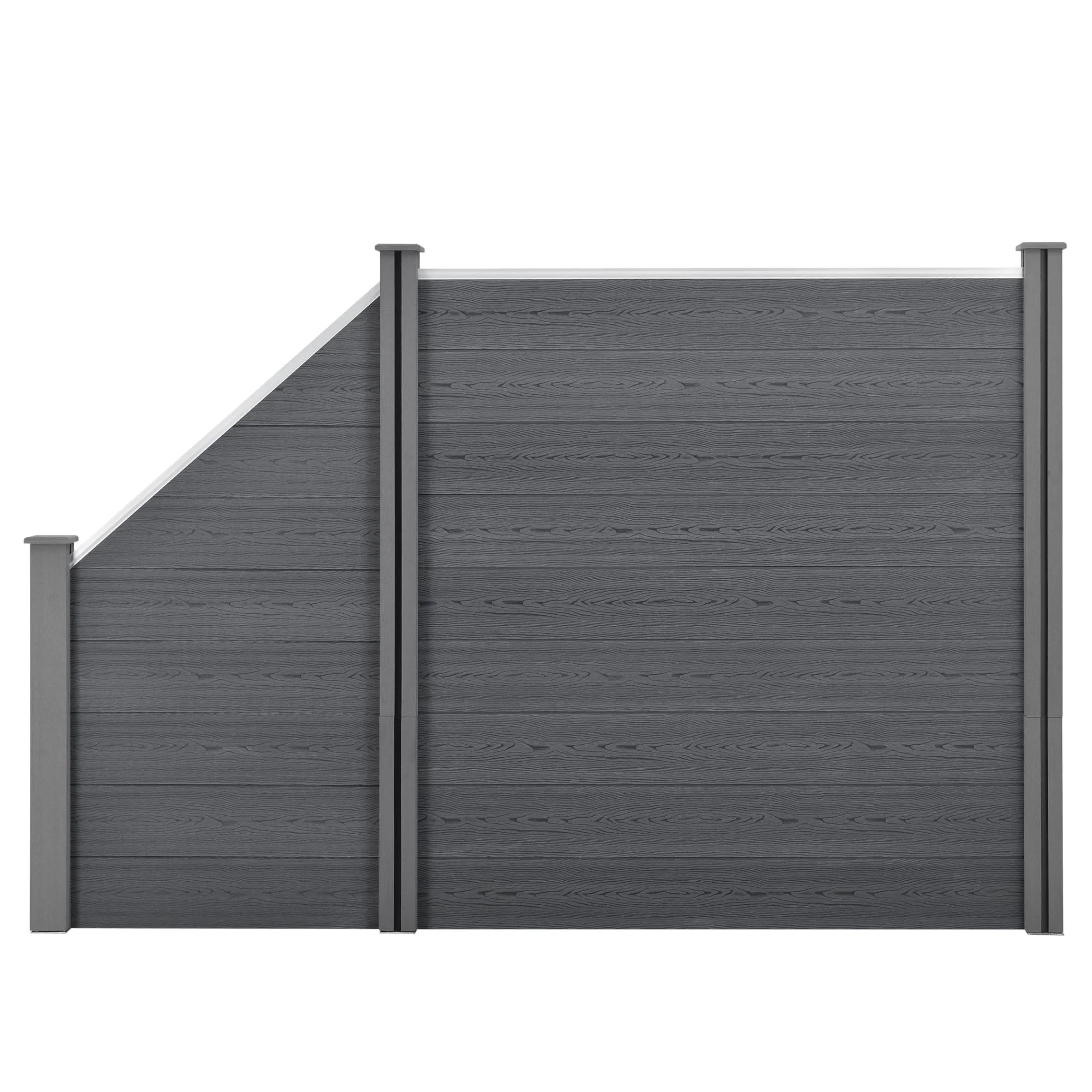 neu.holz WPC Gartenzaun mit abgeschrägtem Zaunelement 183x277cm Grau Sichtschutz Windschutz Lamellenzaun Zaun Schrägelement