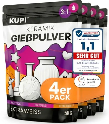 KUPI Keramik Gießpulver Weiß 5kg | Gips zum Gießen Lufthärtend & Geruchlos | Gießmasse für Silikonformen | Reliefgießpulver Keramikpulver Gipspulver