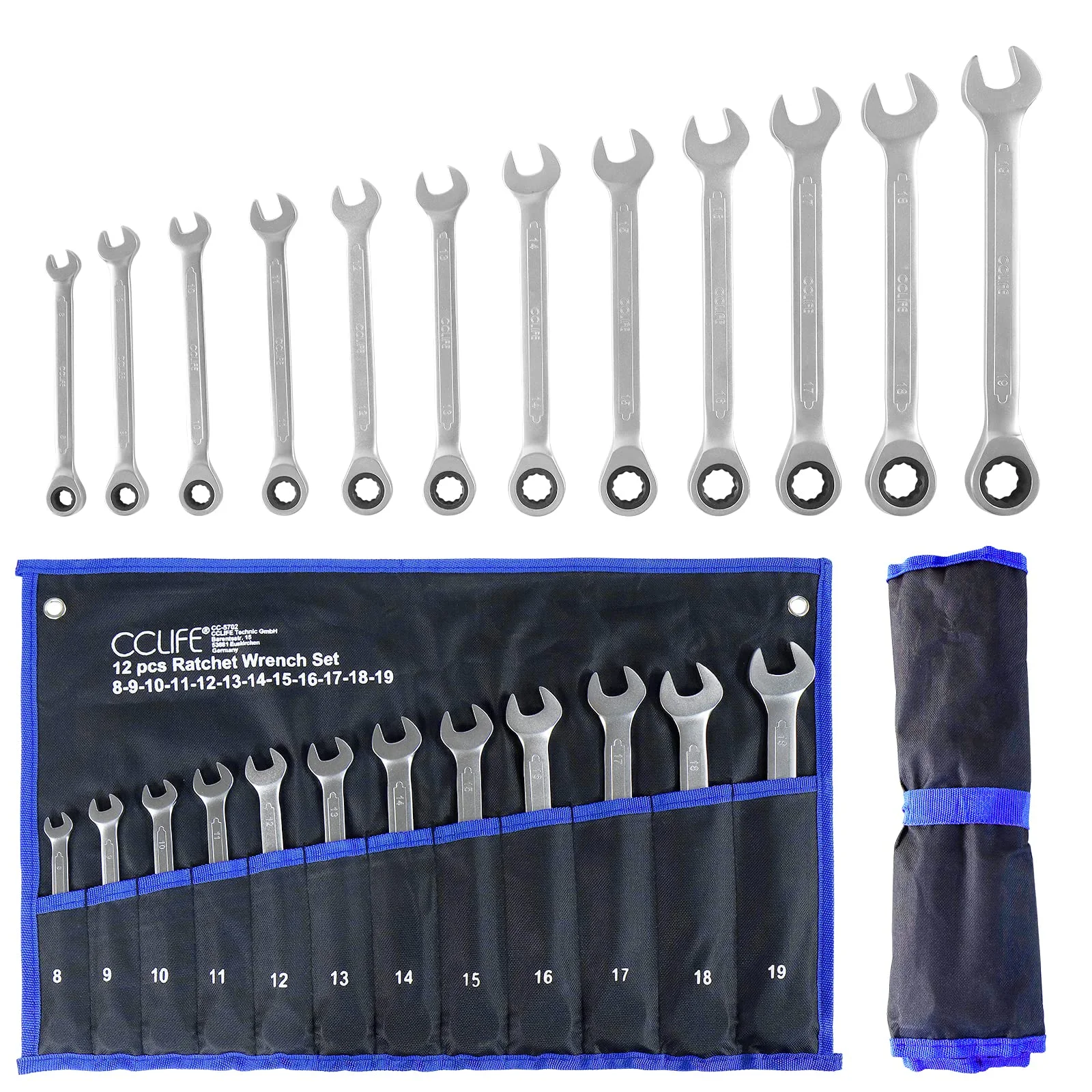 CCLIFE Ratschenschlüssel Set Ringratschenschlüssel, 12tlg 8-19mm Cr-V 72 Zähnen