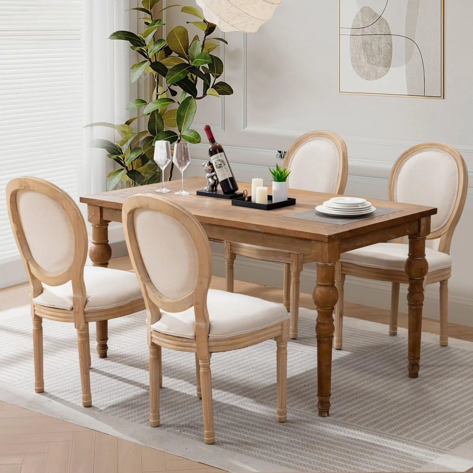 SoarTalent Esszimmerstühle aus PU-Leder, gepolstert, französische Landhausstühle, runde Rückenlehne, mit Nagelkopfbesatz und Holzbeinen, für Esszimmer, Küche, Restaurant