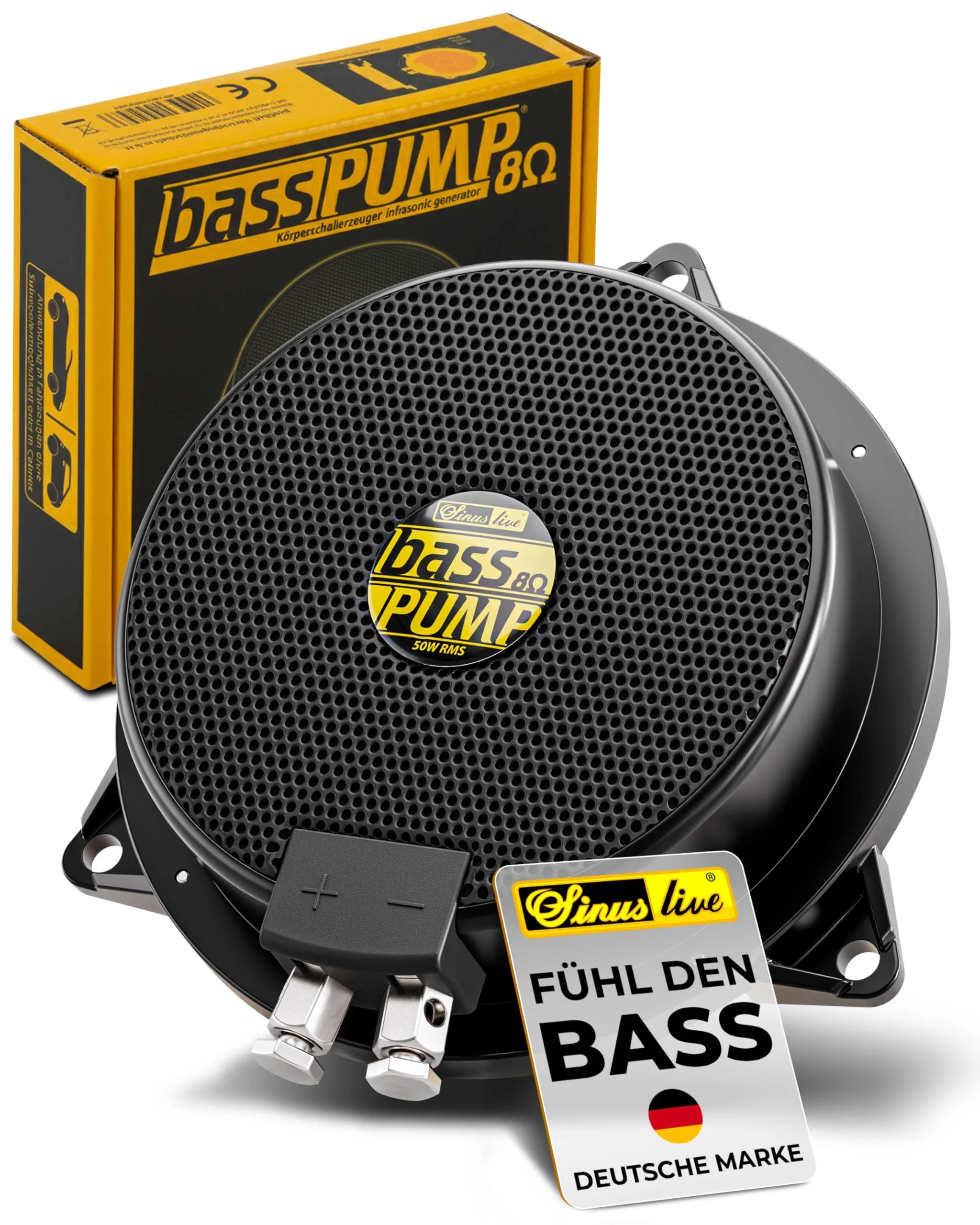 Sinuslive bassPUMP 8 Ohm Bass-Shaker Körperschallwandler, 50 W RMS Bodyshaker für Heimkino, Gaming-Stuhl, Sofa, Sessel, Auto, Simulator und Gaming Setup