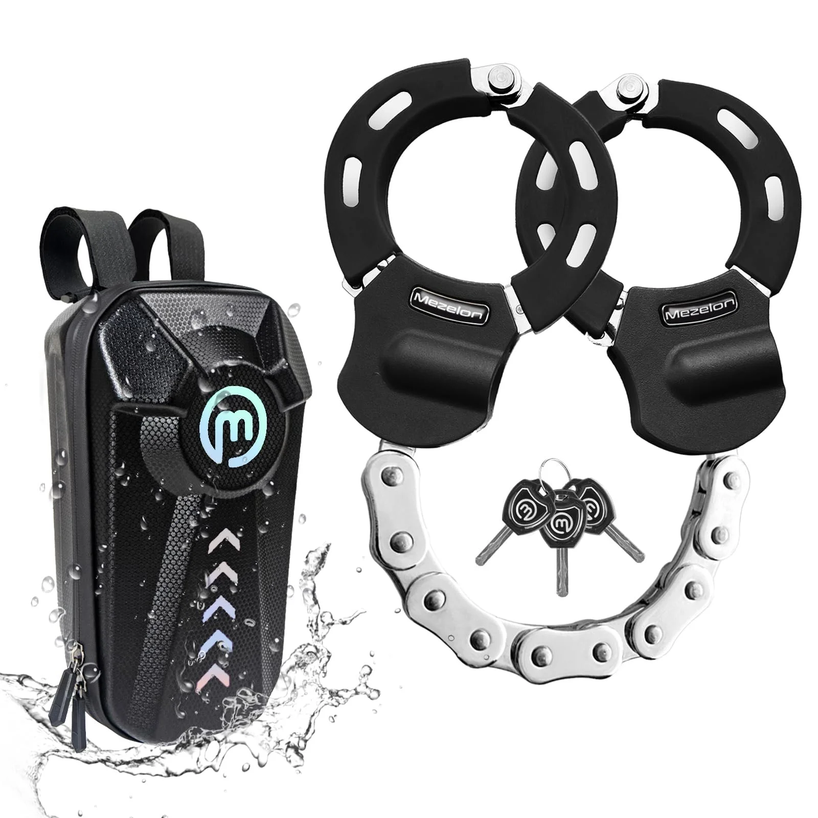 Mezelon E Scooter Schloss 8mm, E Scooter Zubehör, Schloss für E Scooter mit wasserdichte Tasche, Handschellenschloss für Elektroscooter und Fahrräder