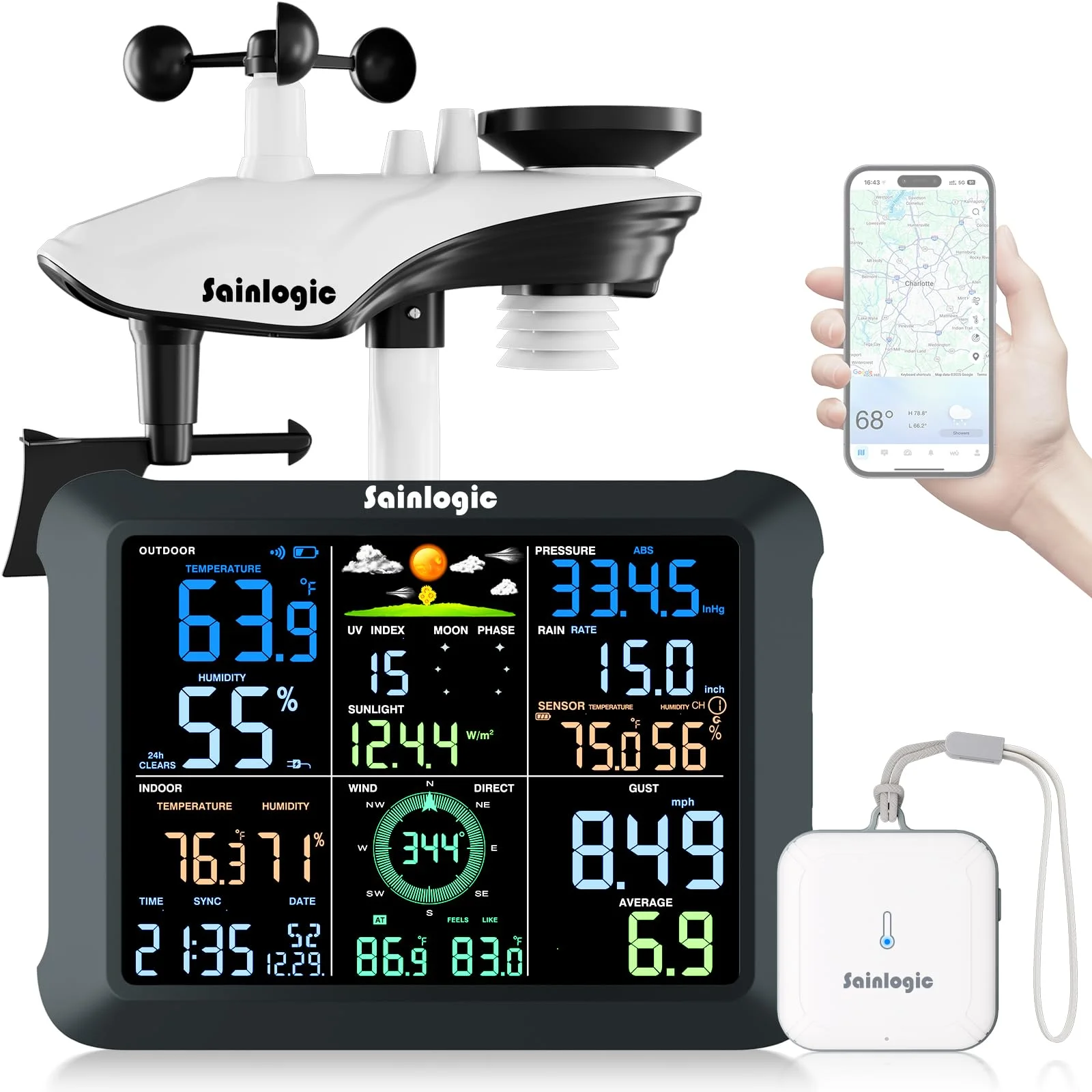 Sainlogic SA9 Plus 14-in-1 Smart Wetterstation WLAN, Innen-Außen-Sensor, 24/7- durch Weatherseed® AI, Wetterstation mit Regenmesser, UV, Warnungen & 2-jähriger Datenexport