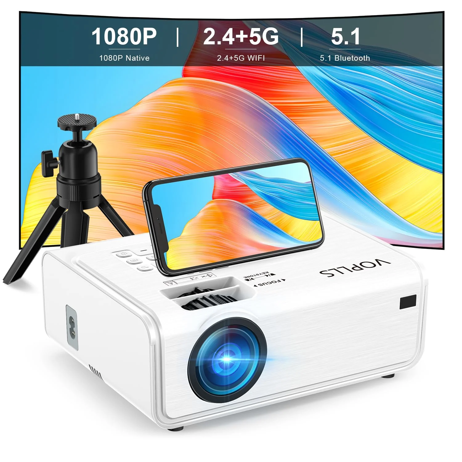 Smart Beamer【Netflix vorinstalliert & Dolby Audio】 VOPLLS Autofokus/Trapezkorrektur 40000 Lumen Beamer 4K Heimkino, WiFi6 Bluetooth Full HD 1080P Video Projektor/Outdoor für Handy/PC