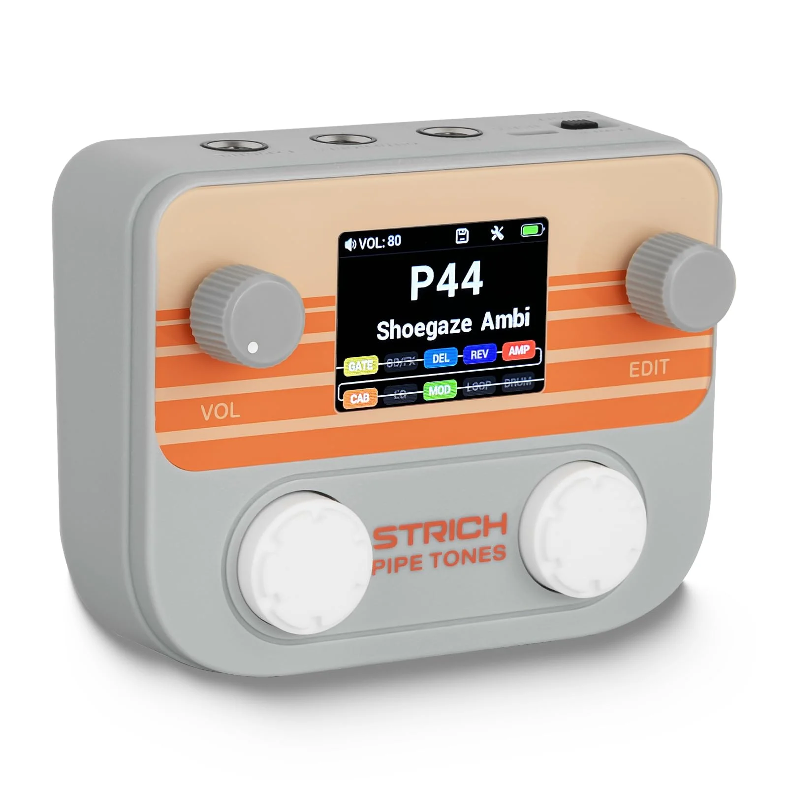 STRICH Pipe Tones Pocket Multi-Effekt Prozessor für Gitarre und Bass, 10 Effektmodule, 125 Effekte, 40s Looper, 100 Drum Patterns, USB Audio Interface, Wireless Control (Grau)